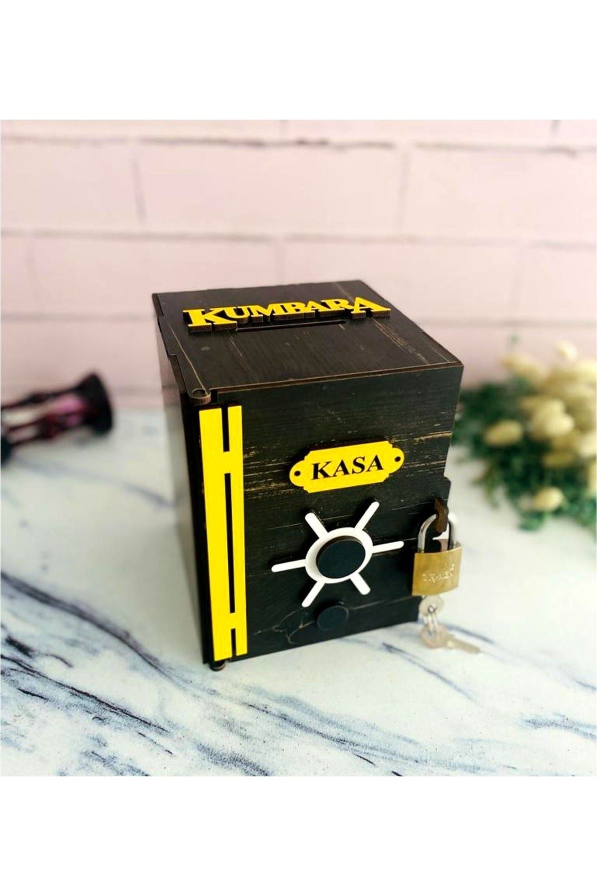 Ahşap Kutu Kasa Kumbara Kilitli Eskitme