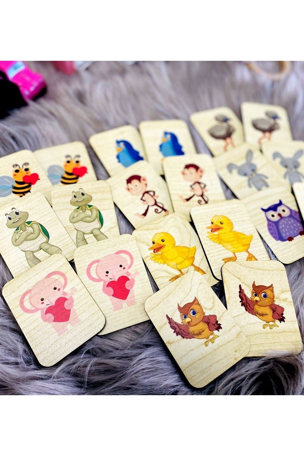 Sevimli Hayvanlar Hafıza Eşleştirme Oyunu Ahşap Eğitici Puzzle Oyuncak