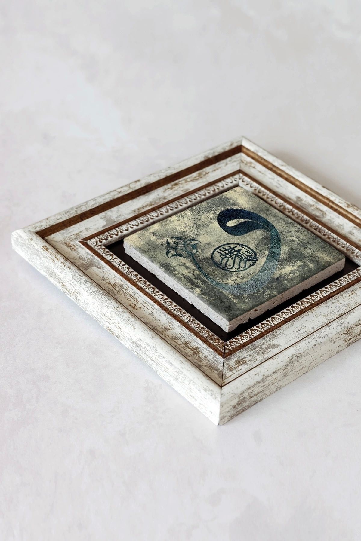 Hat Yazılı Çerçeveli Taş Tablo , Çerçeveli Taş Duvar Dekoru-enkcrcvtbl-00140 20 cm