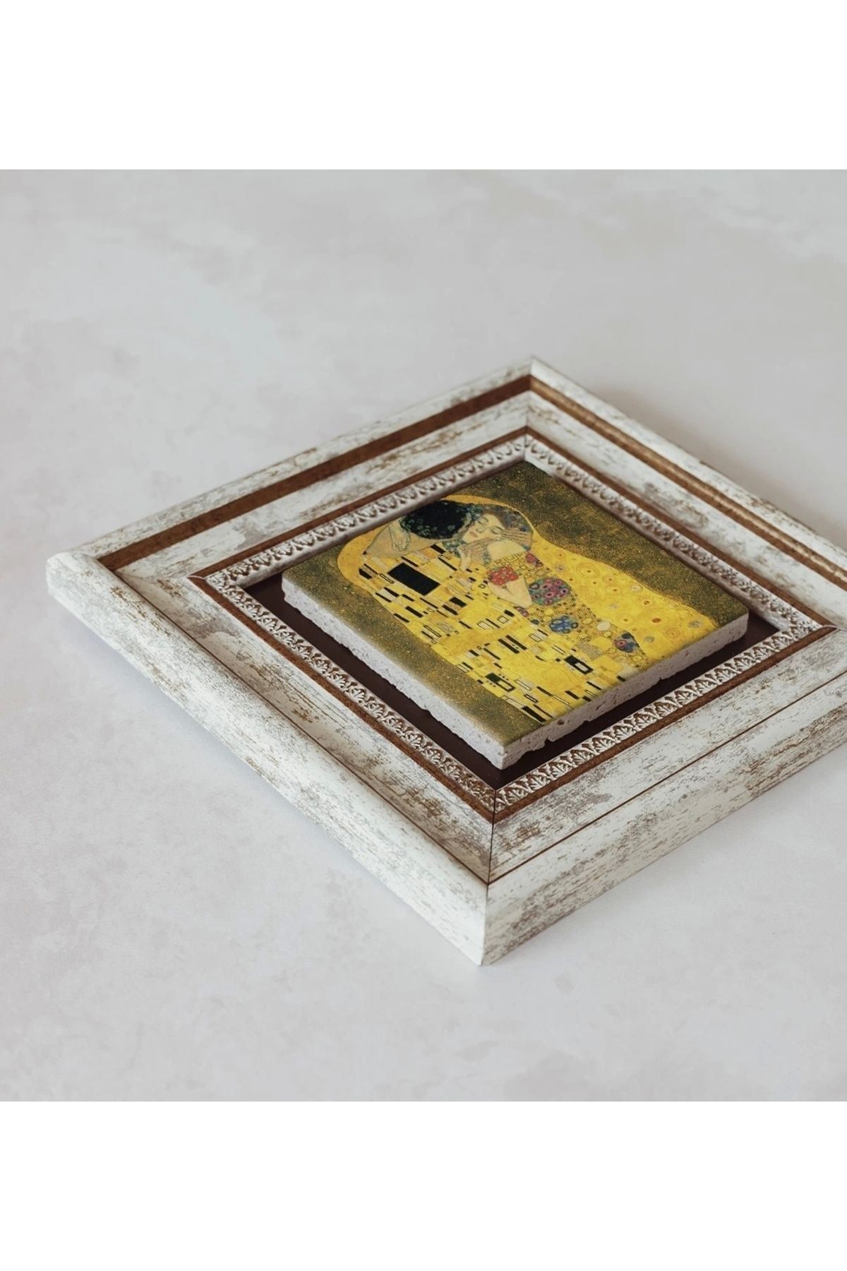 Gustav Klimt Çerçeveli Taş Tablo , Çerçeveli Taş Duvar Dekoru 20 cm