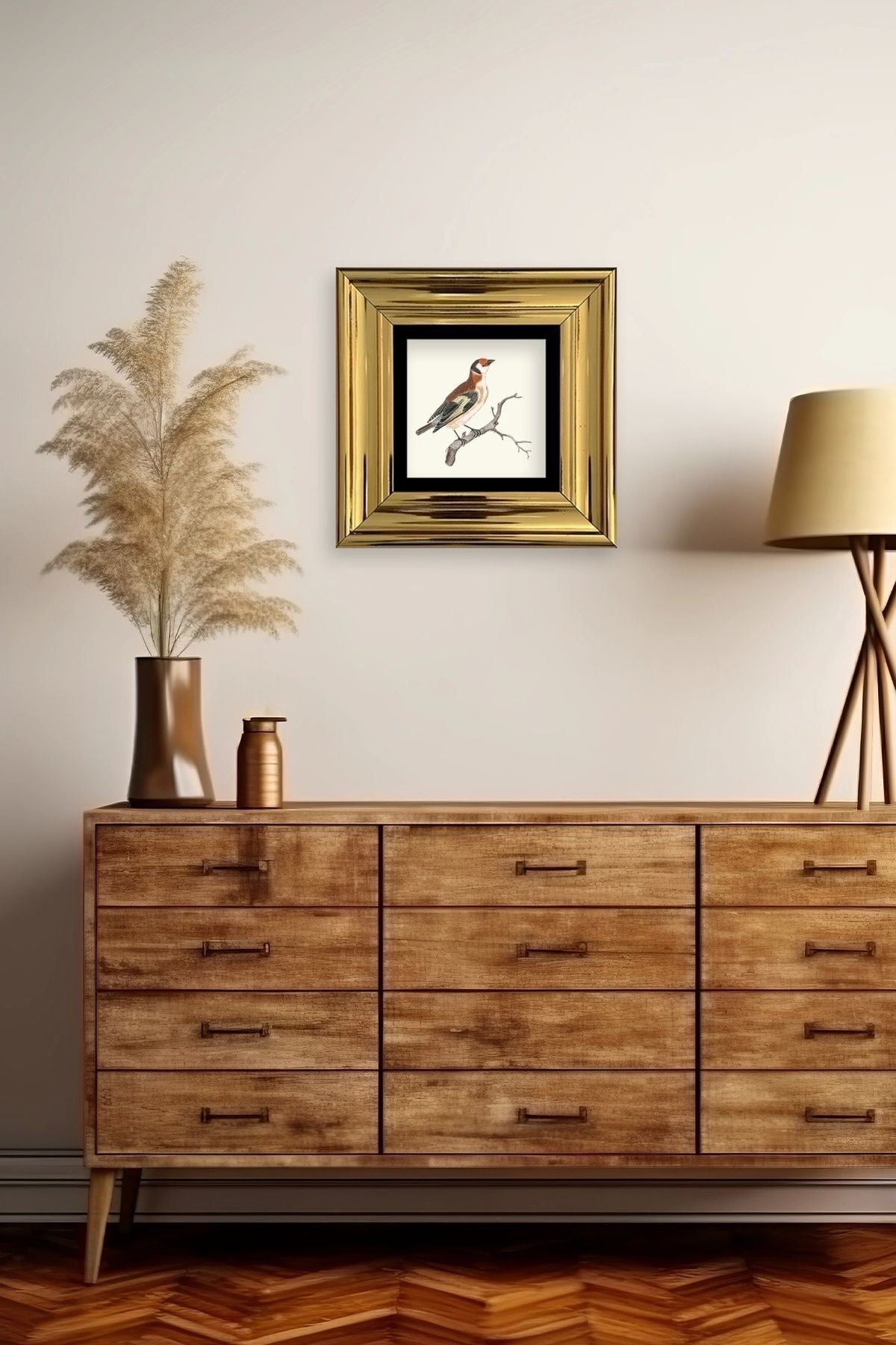 Dal ve Kuş Çerçeveli Taş Tablo 20 cm