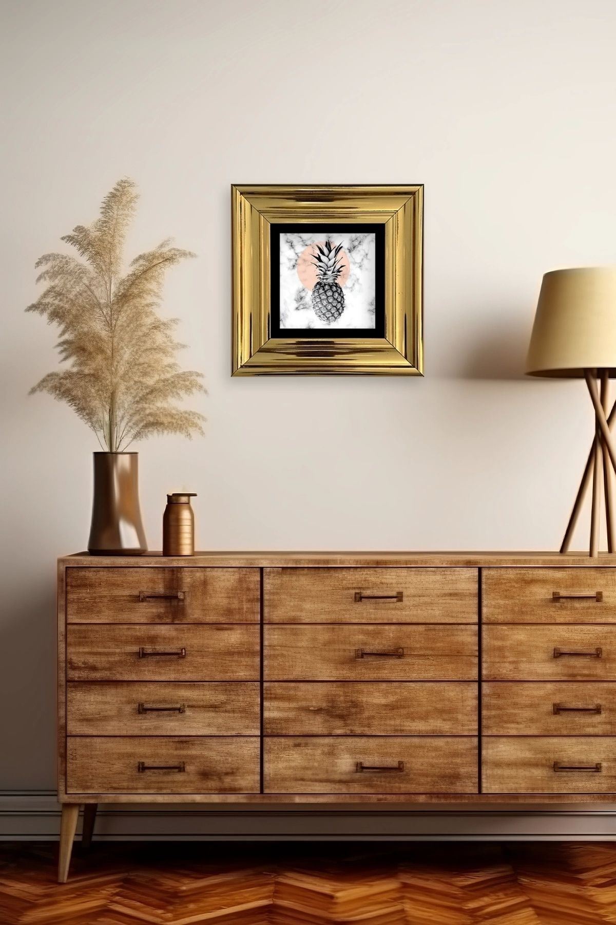 Ananas Çerçeveli Taş Tablo 20 cm