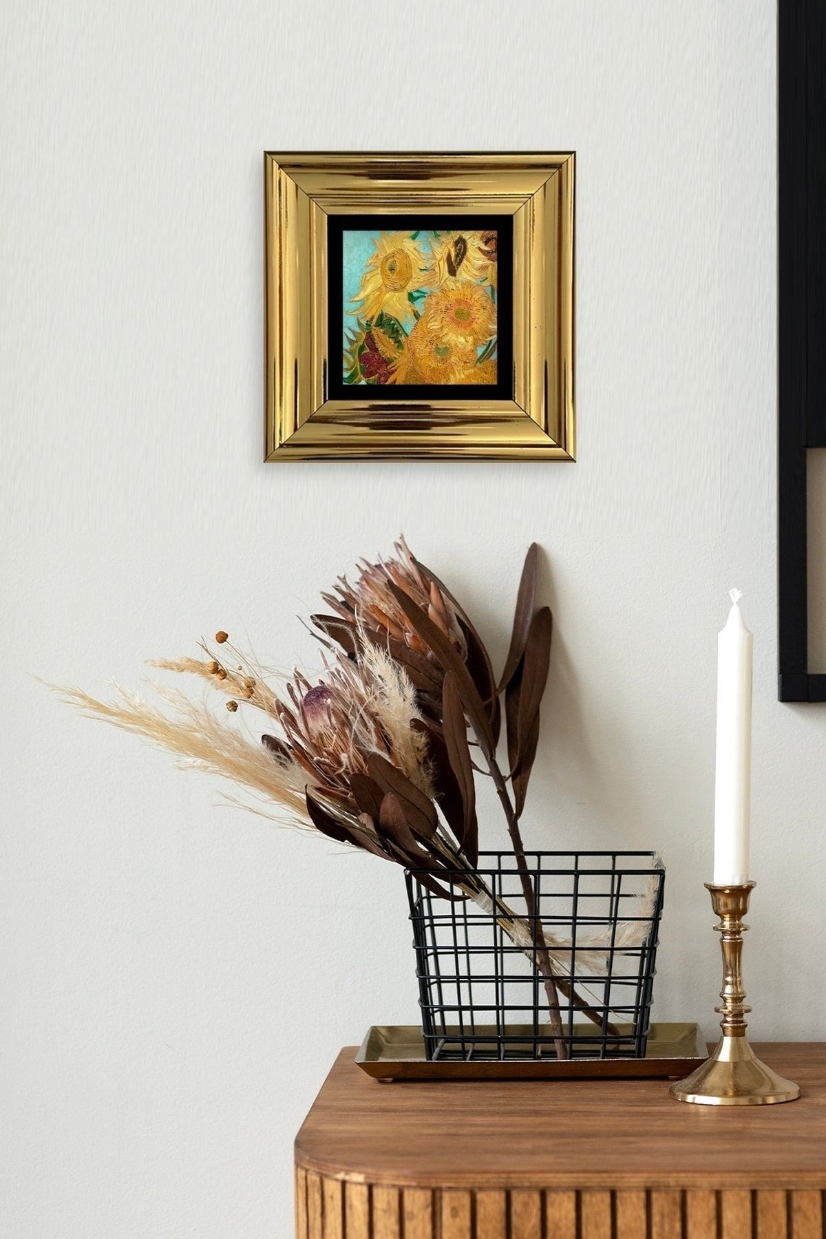 Ayçiçeği Çerçeveli Taş Tablo 20 cm