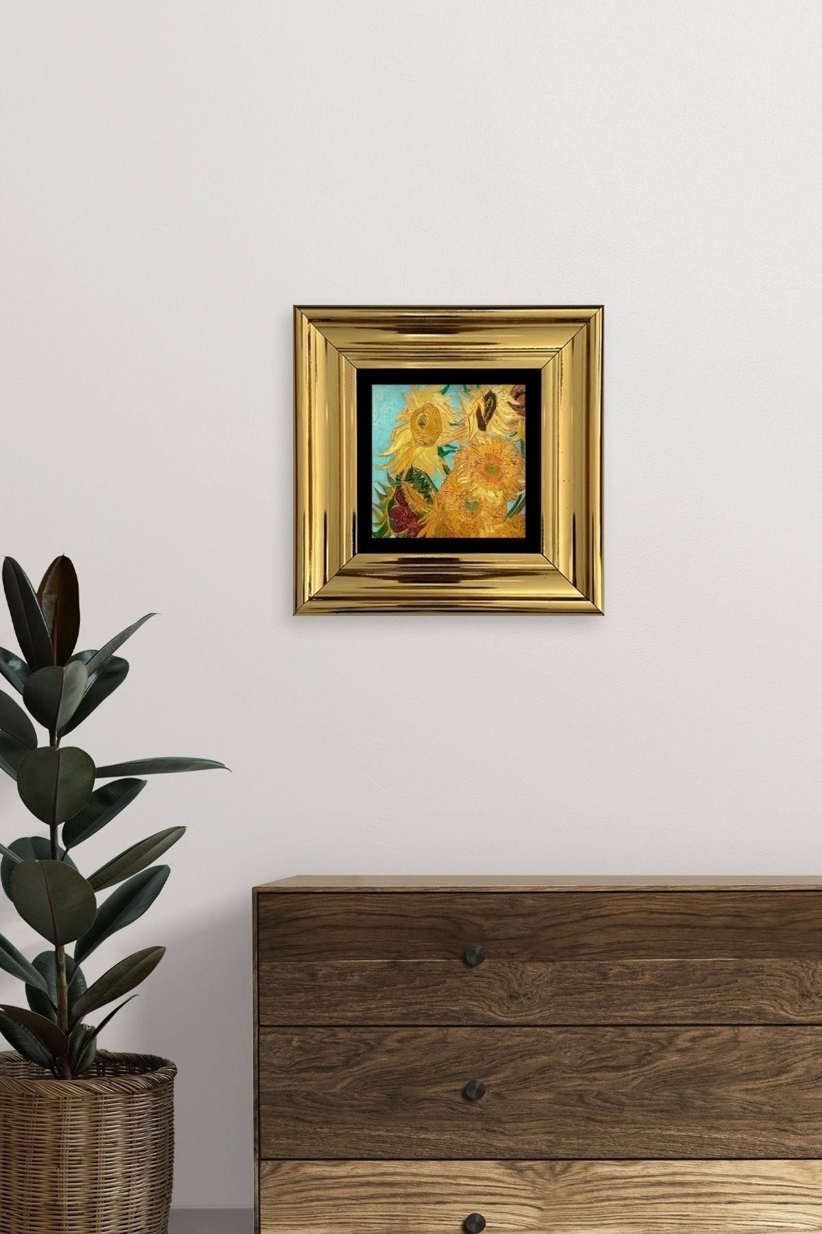 Ayçiçeği Çerçeveli Taş Tablo 20 cm