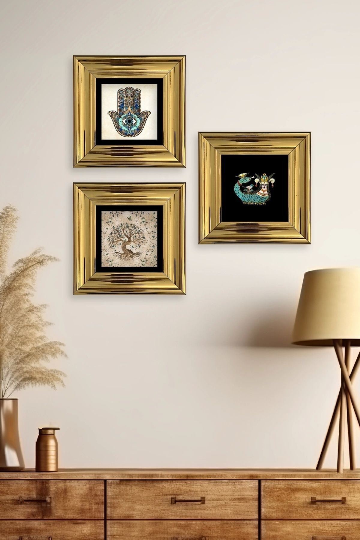 Mistik 3 lü Set Çerçeveli Taş Tablo 20 cm