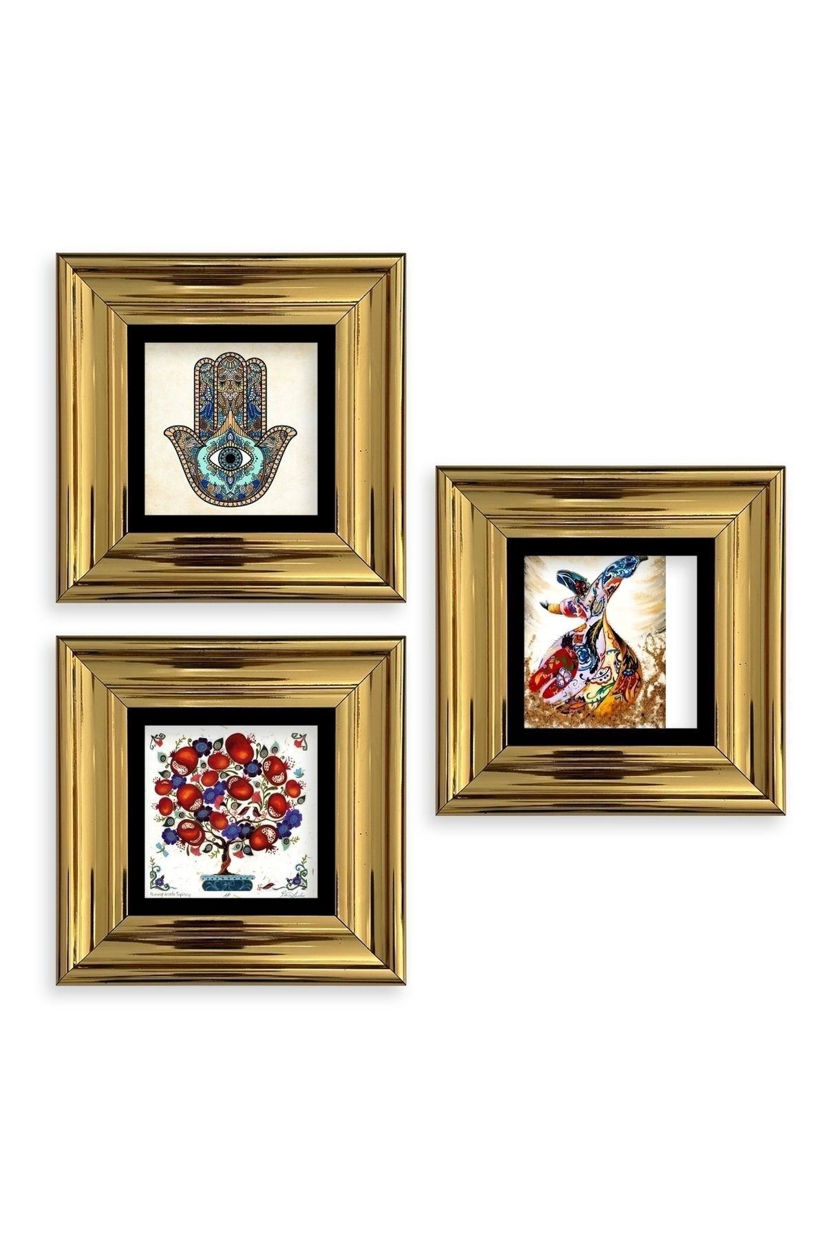 Mistik 3 lü Set Çerçeveli Taş Tablo 20 cm