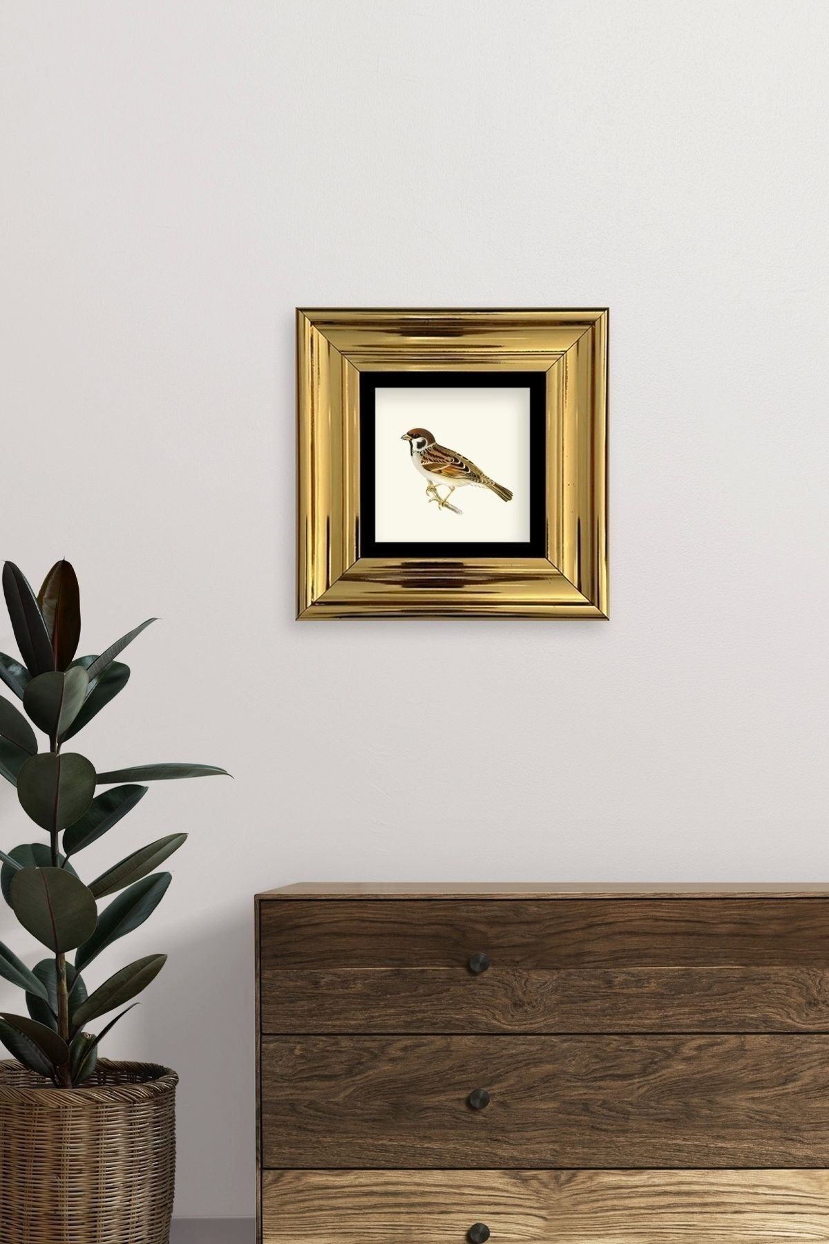 Daldaki Serçe Çerçeveli Taş Tablo 20 cm