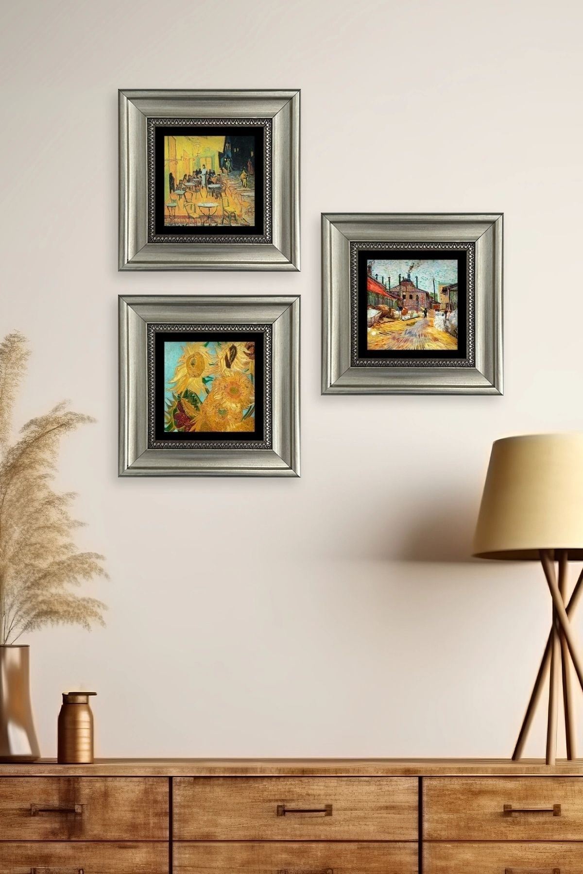 Van Gogh 3 lü Set Çerçeveli Taş Tablo 20 cm