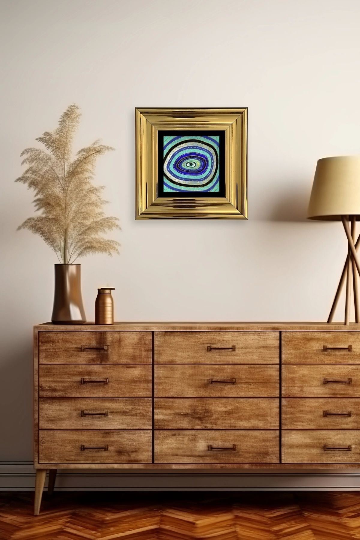 Nazar Boncuğu Çerçeveli Taş Tablo 20 cm