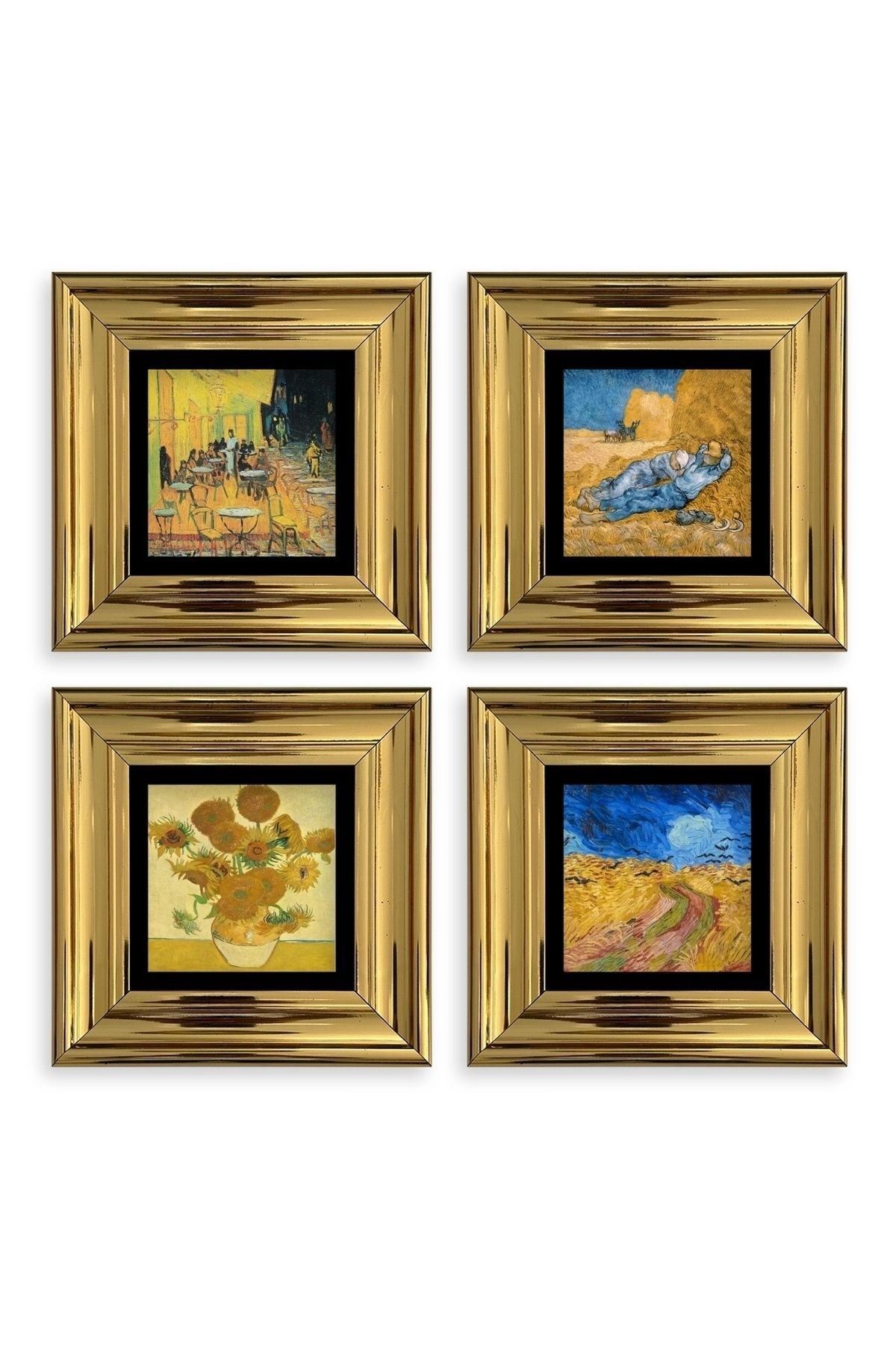 Van Gogh 4 lü Set Çerçeveli Taş Tablo 20 cm