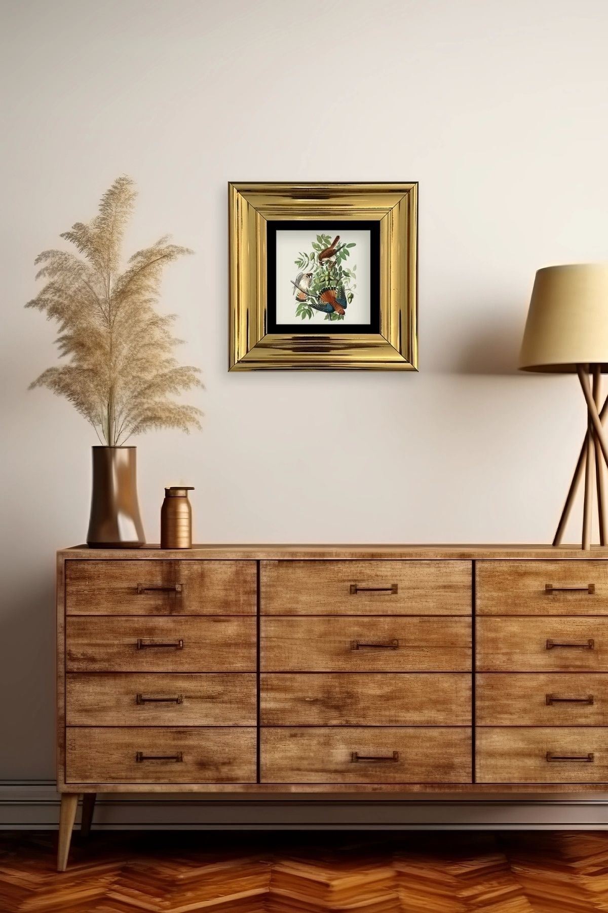 Kuş ve Yapraklar Çerçeveli Taş Tablo 20 cm