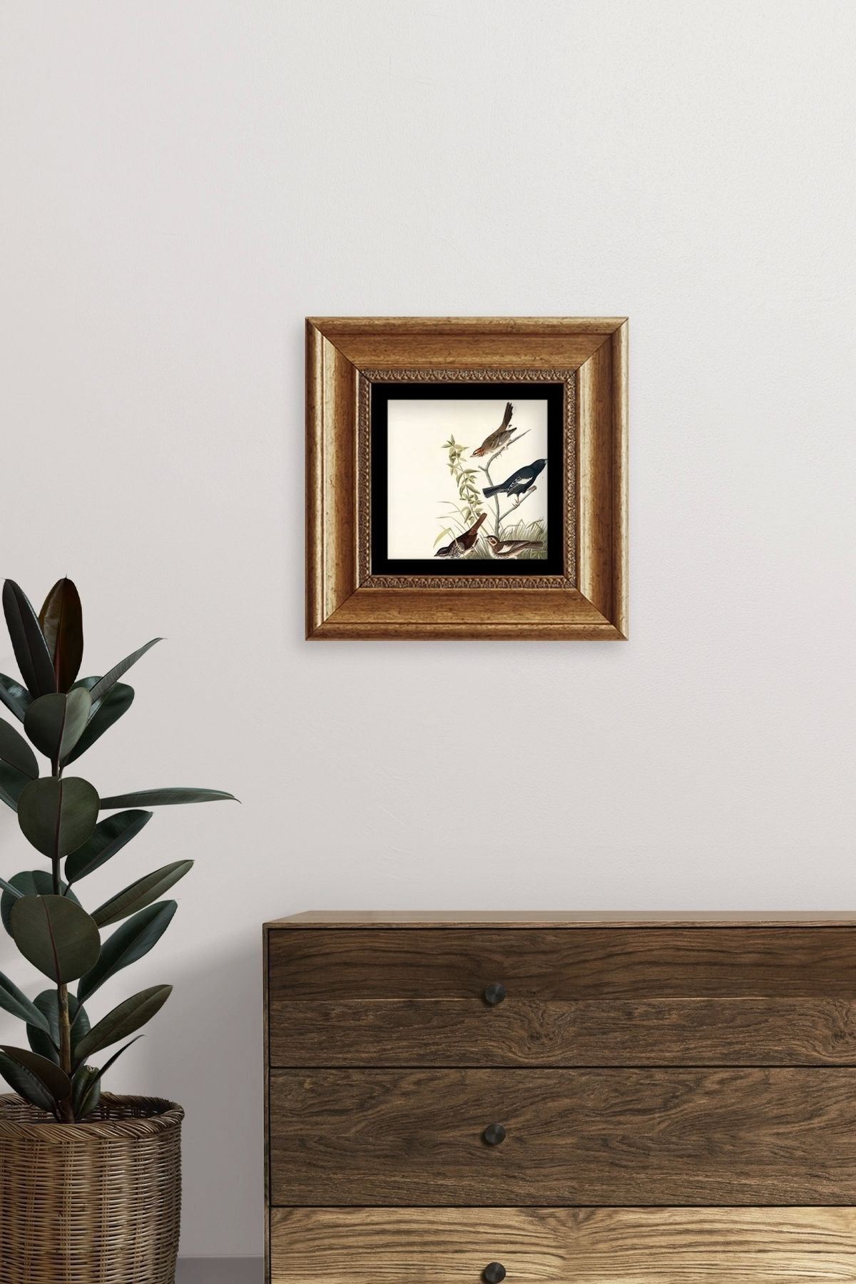 Daldaki Kuşlar Çerçeveli Taş Tablo 20 cm