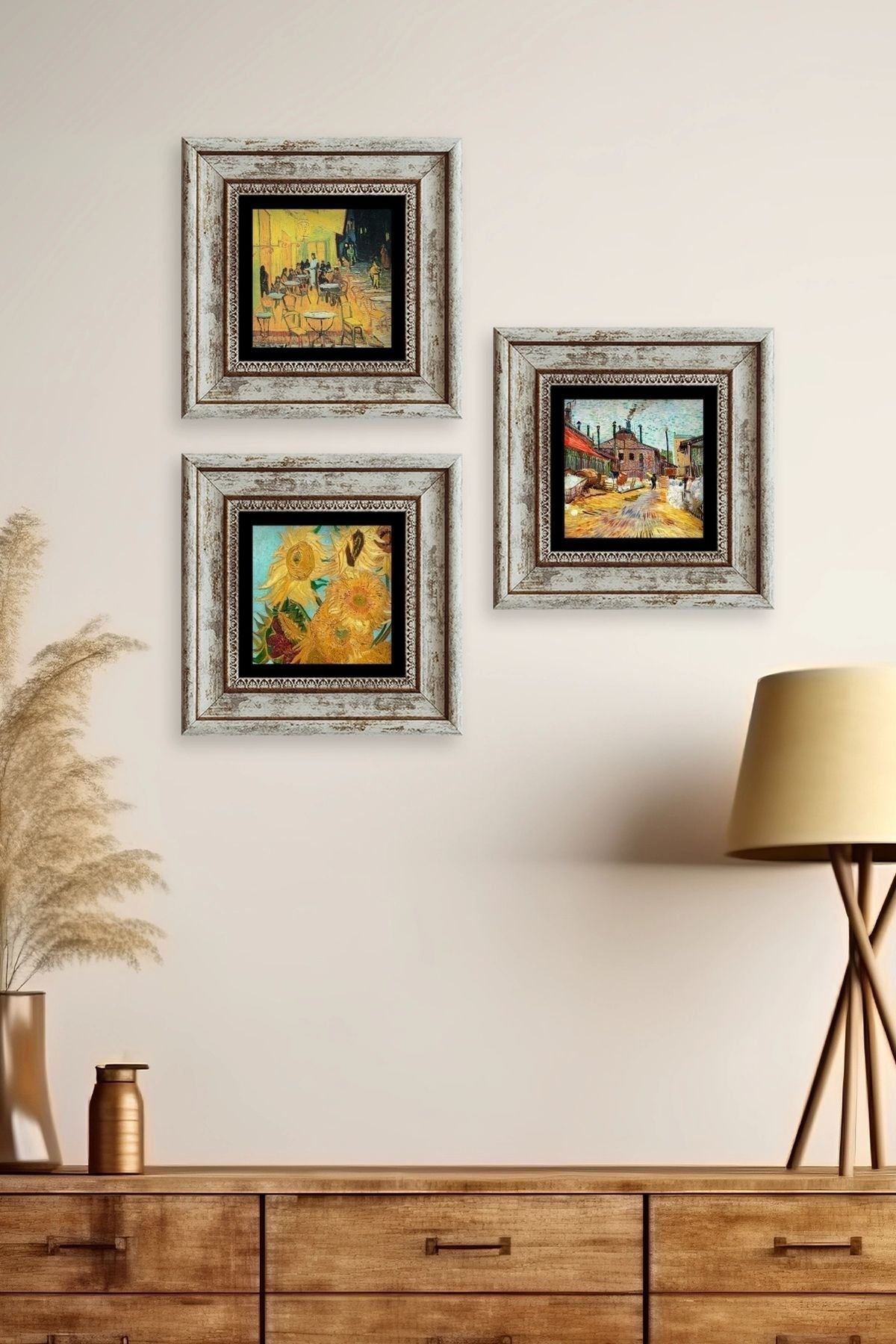 Van Gogh 3 lü Set Çerçeveli Taş Tablo 20 cm