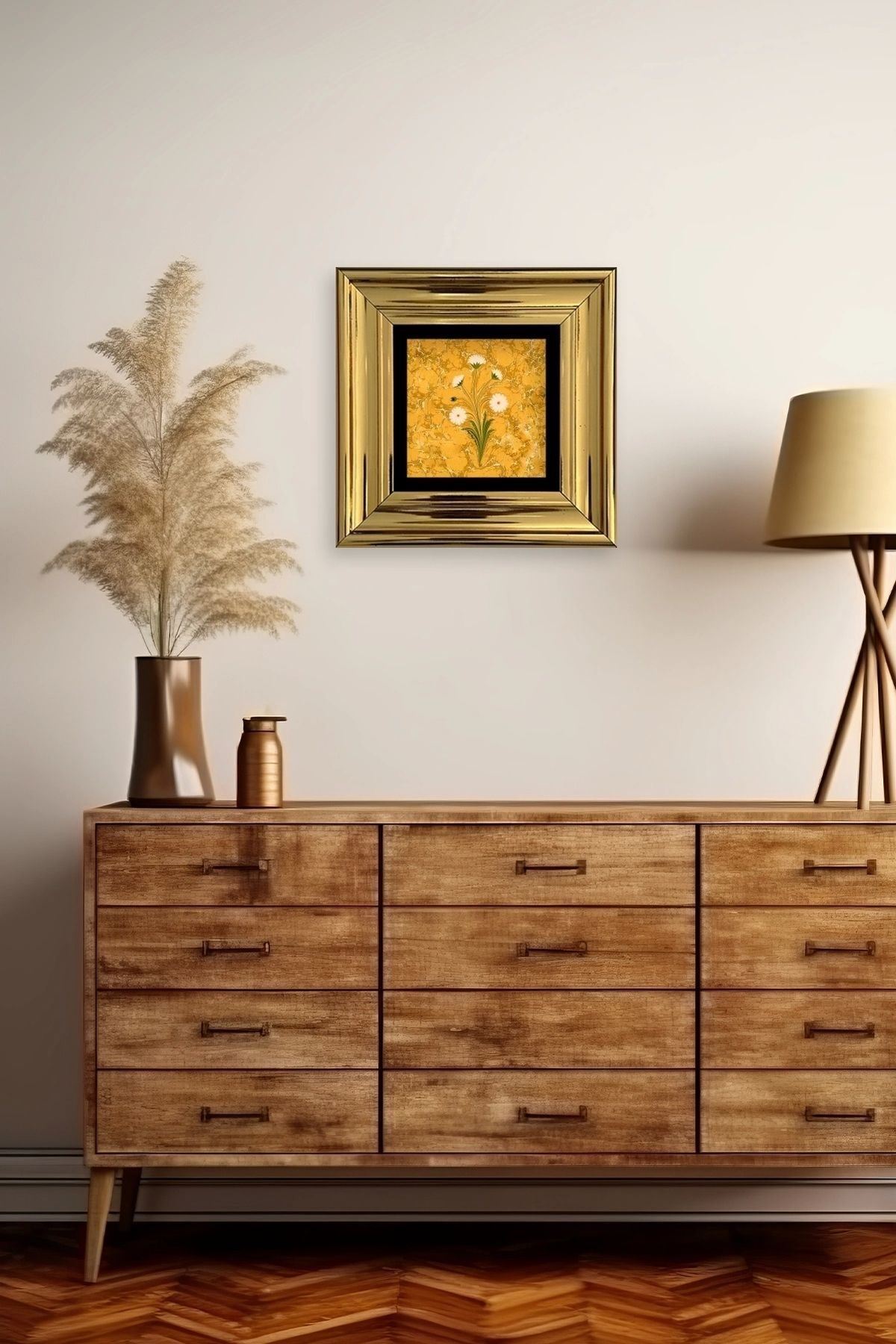 Ebru Sanatı Çiçek Çerçeveli Taş Tablo 20 cm