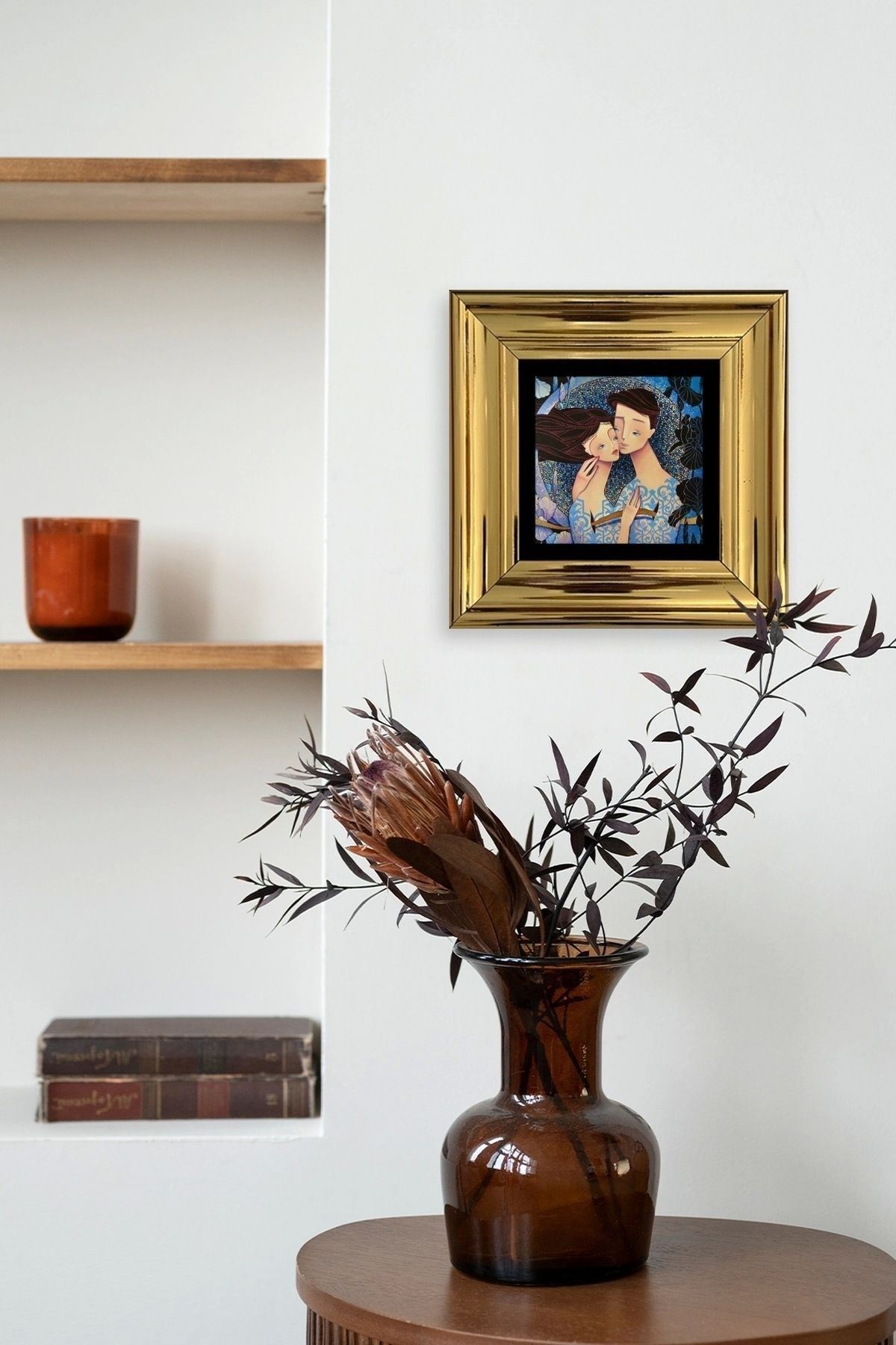 Sevgililer Çerçeveli Taş Tablo 20 cm