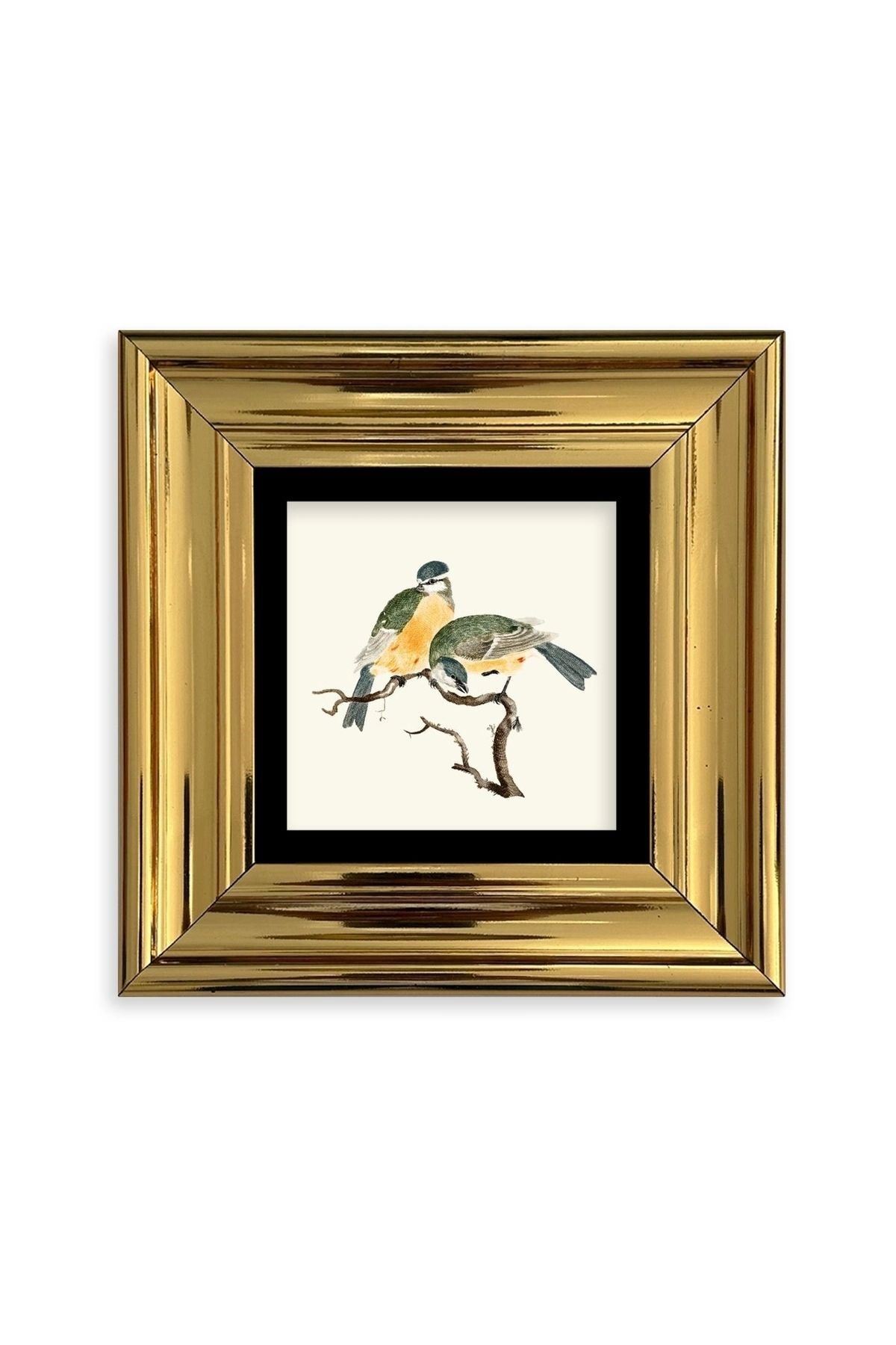 Dalda İki Kuş Çerçeveli Taş Tablo 20 cm