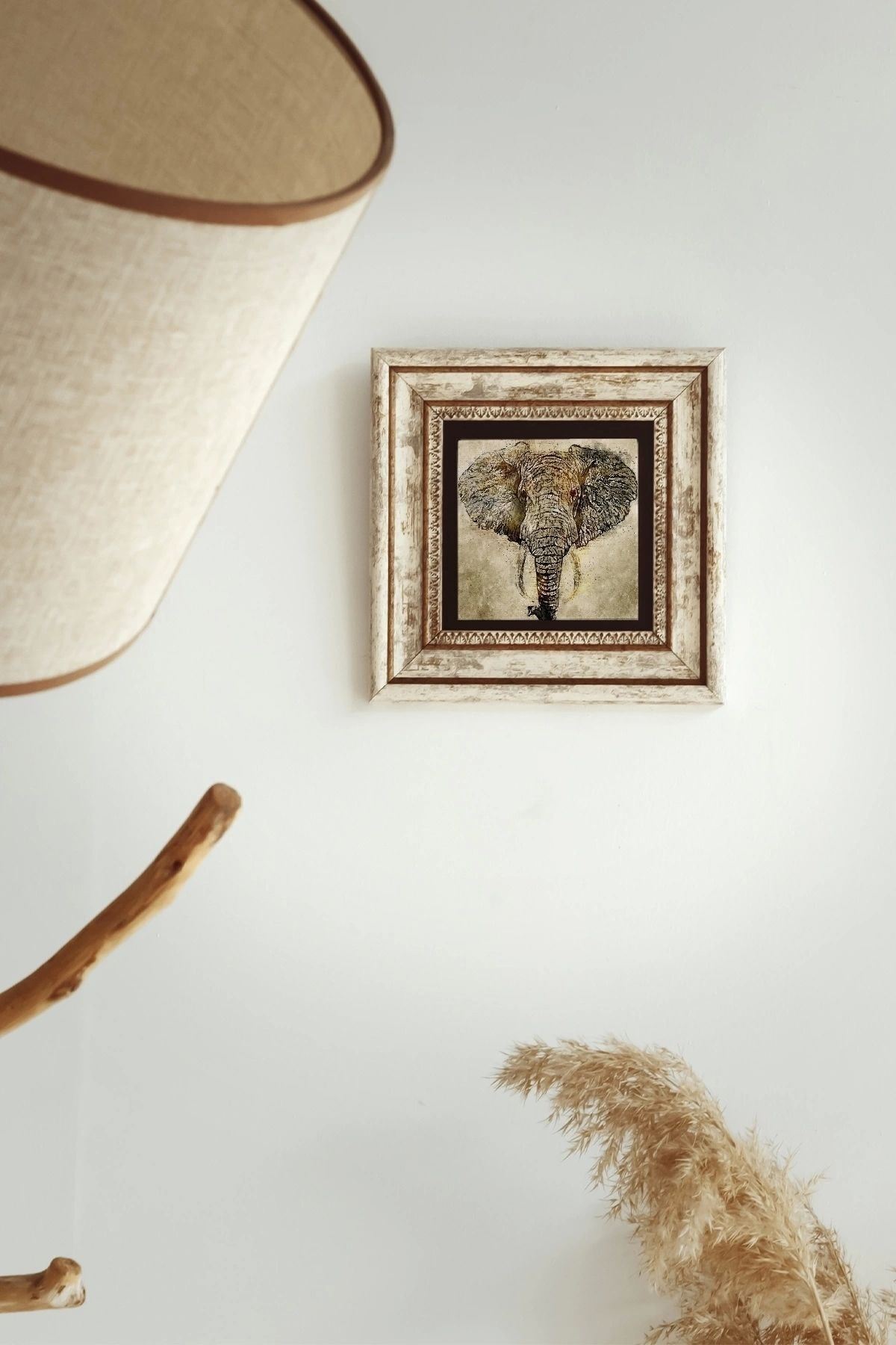 Fil Çerçeveli Taş Tablo , Çerçeveli Taş Duvar Dekoru-enkcrcvtbl-00105 20 cm