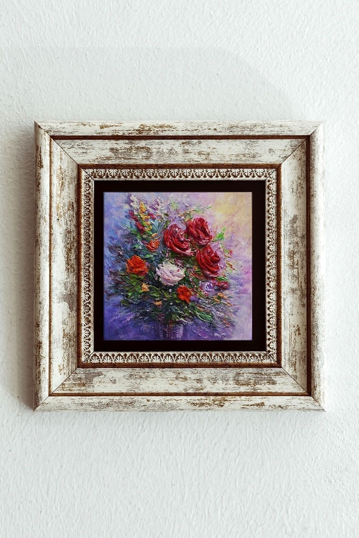 Çiçek Çerçeveli Taş Tablo , Çerçeveli Taş Duvar Dekoru-enkcrcvtbl-00203 20 cm