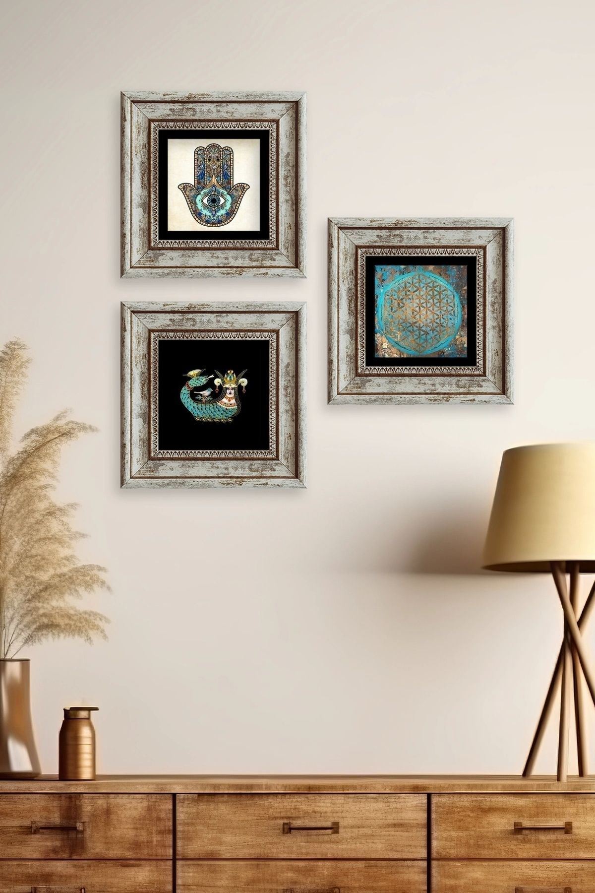 Mistik 3 lü Set Çerçeveli Taş Tablo 20 cm