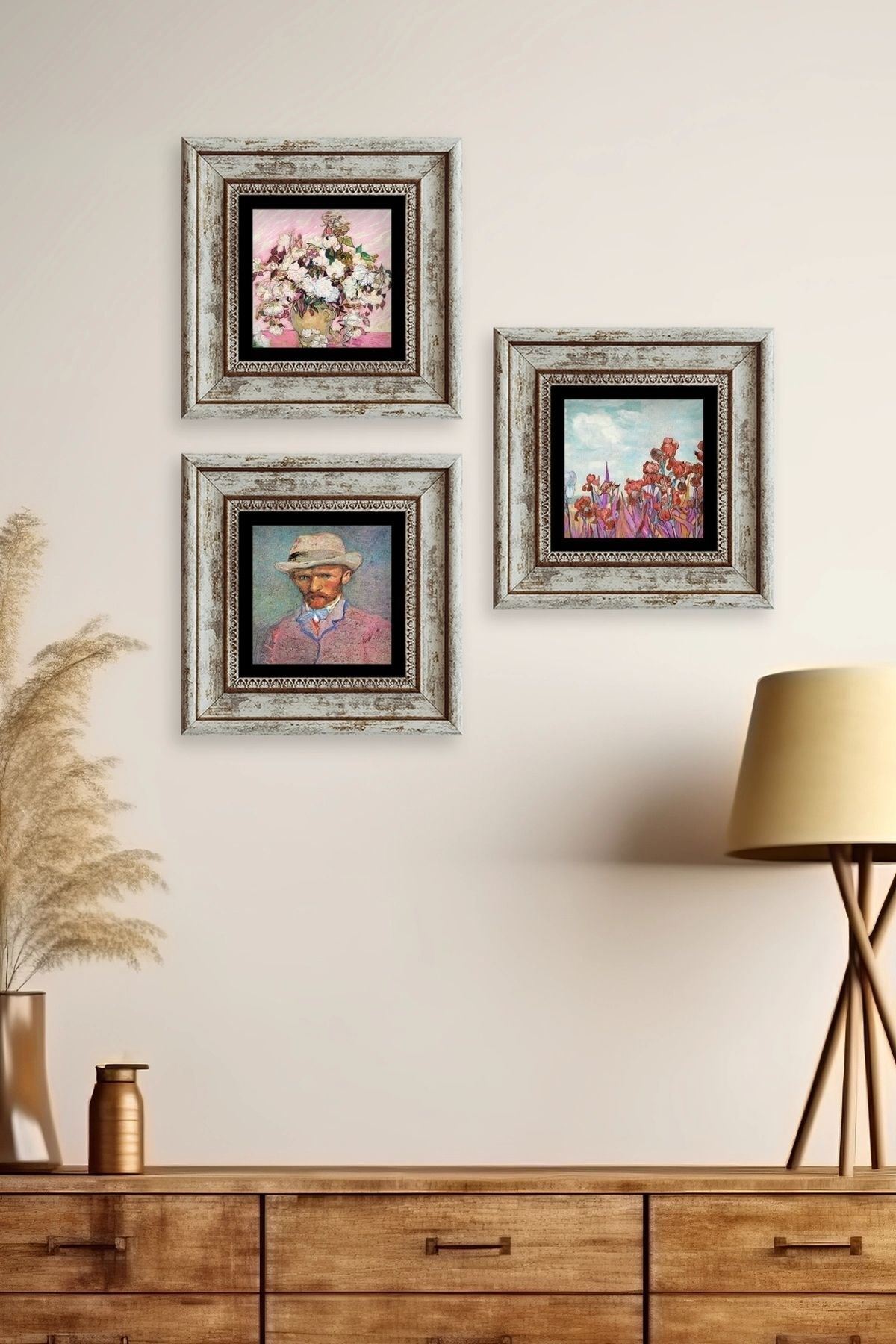 Van Gogh 3 lü Set Çerçeveli Taş Tablo 20 cm
