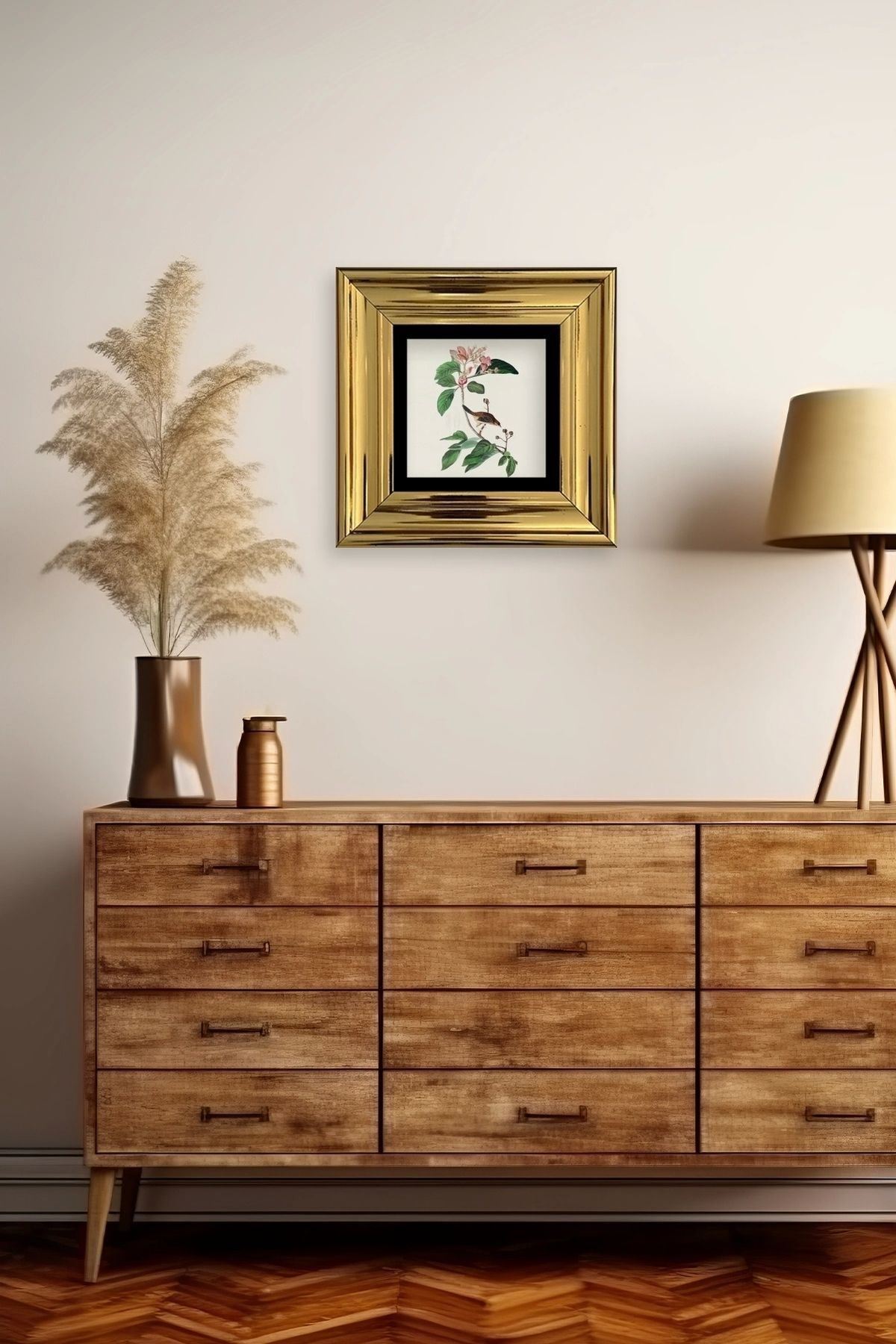 Yapraklar ve Kuş Çerçeveli Taş Tablo 20 cm