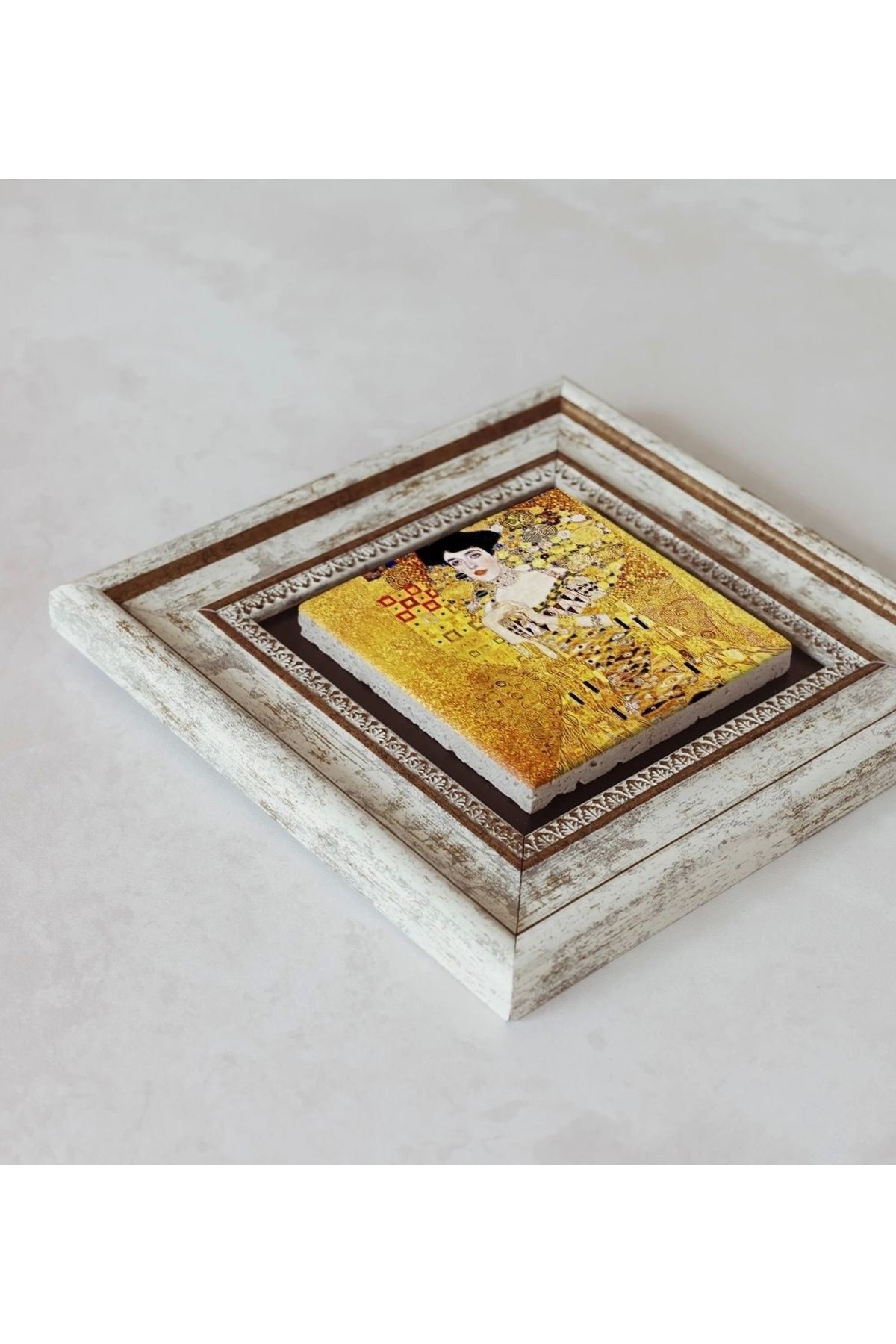 Gustav Klimt Çerçeveli Taş Tablo , Çerçeveli Taş Duvar Dekoru 20 cm