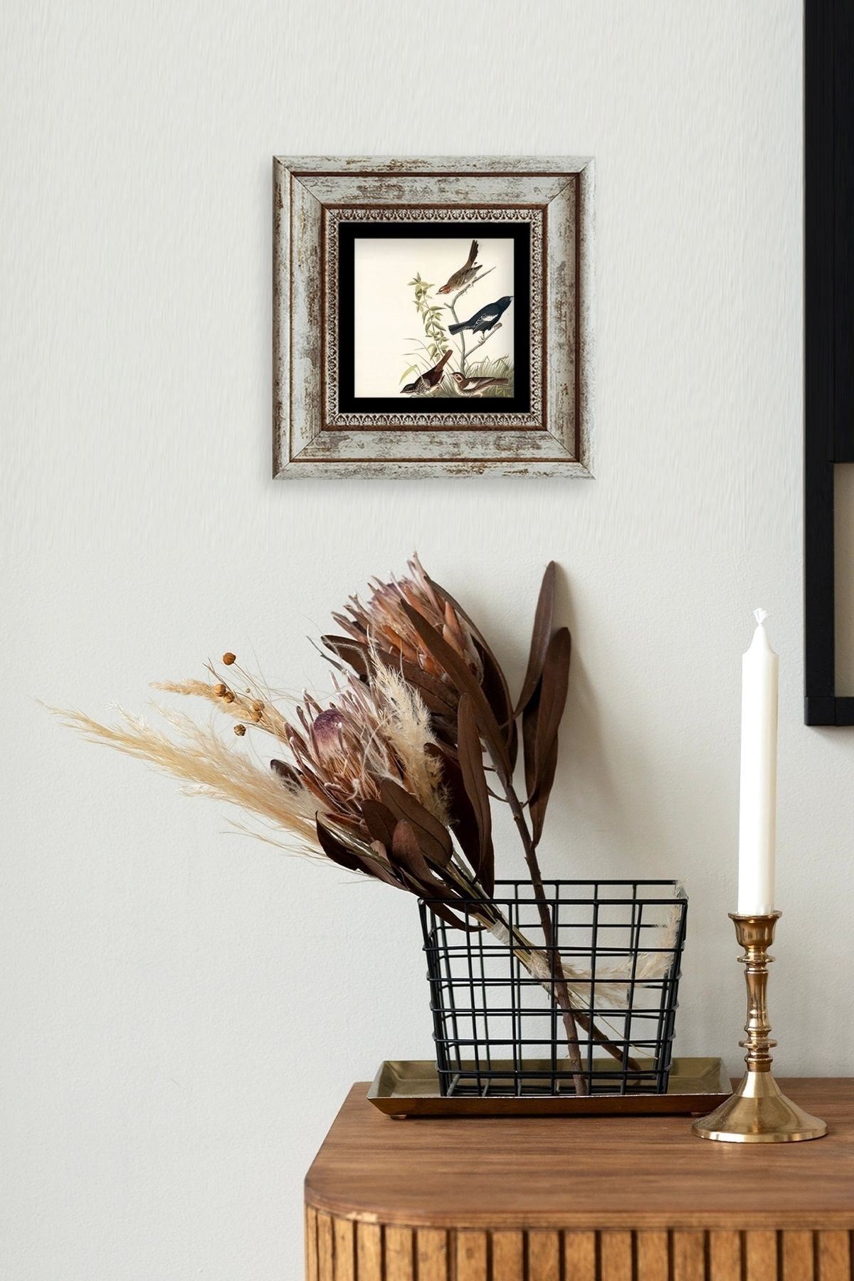 Daldaki Kuşlar Çerçeveli Taş Tablo 20 cm