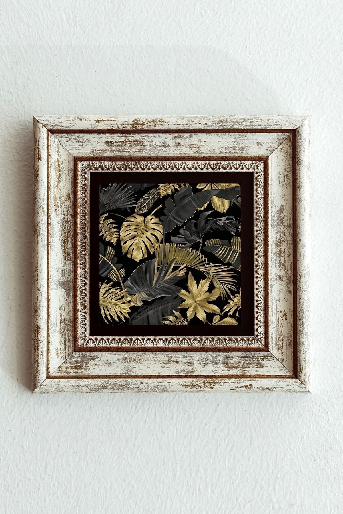 Gold Desenli Çerçeveli Taş Tablo , Çerçeveli Taş Duvar Dekoru-enkcrcvtbl-00168 20 cm