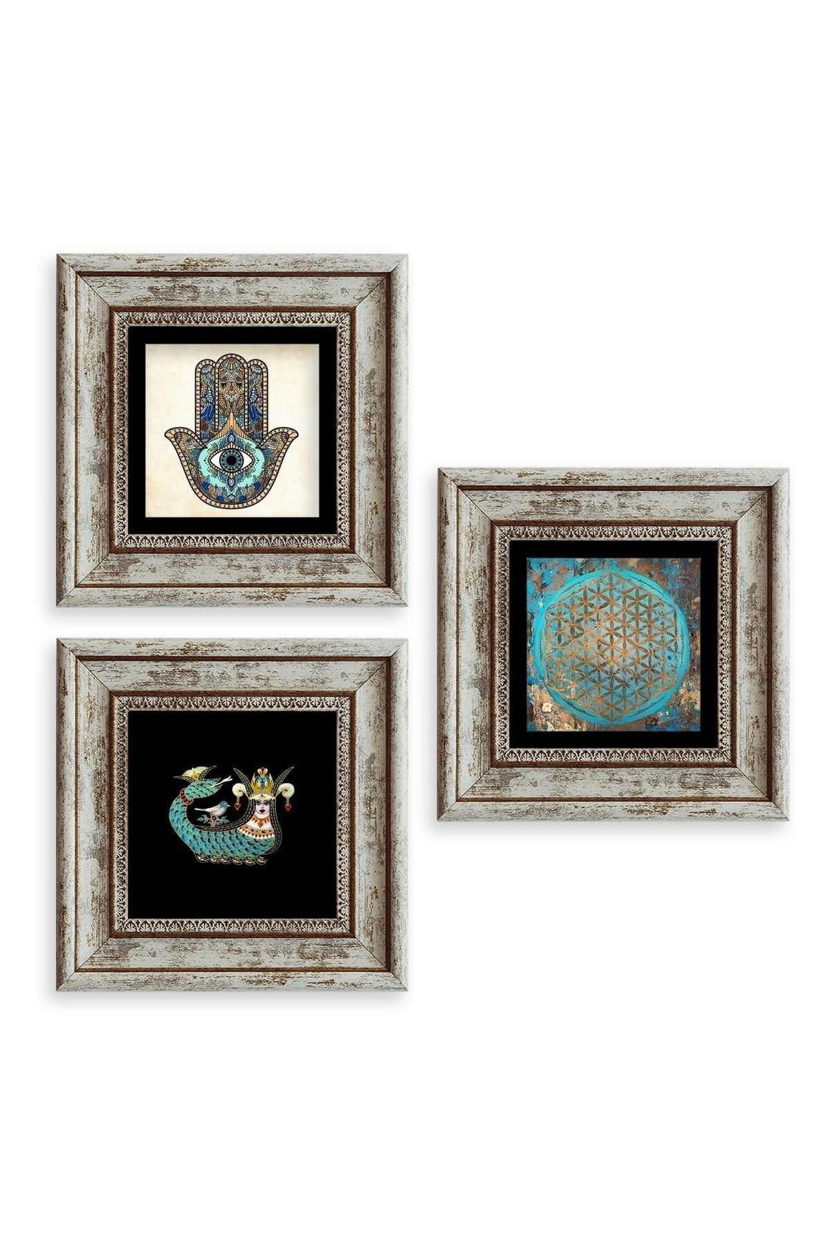 Mistik 3 lü Set Çerçeveli Taş Tablo 20 cm