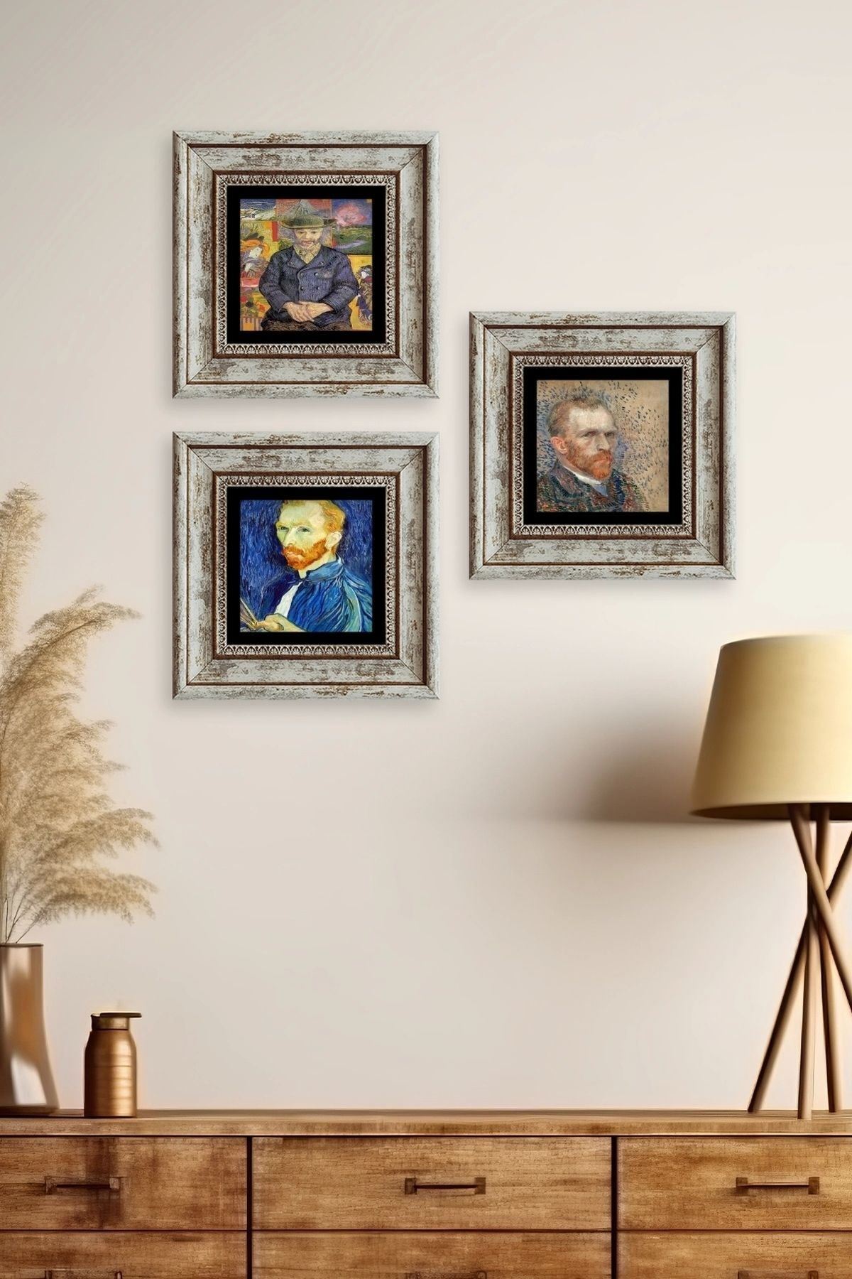 Van Gogh 3 lü Set Çerçeveli Taş Tablo 20 cm