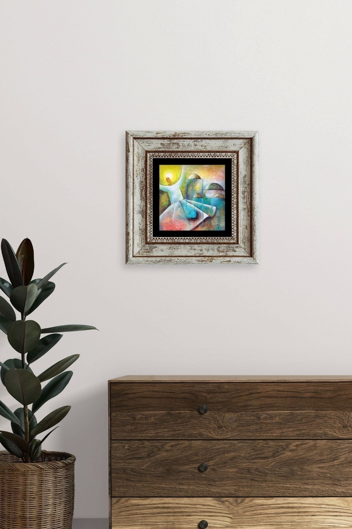 Semazen Mevlevi Çerçeveli Taş Tablo 20 cm