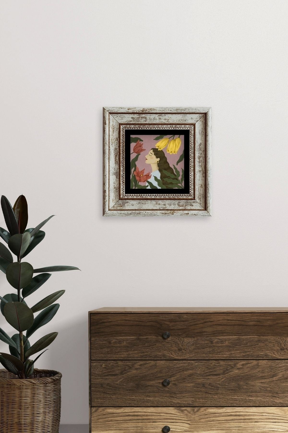 Kadın Çerçeveli Taş Tablo 20 cm