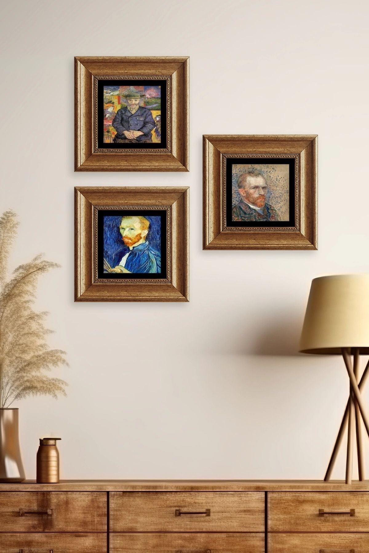 Van Gogh 3 lü Set Çerçeveli Taş Tablo 20 cm