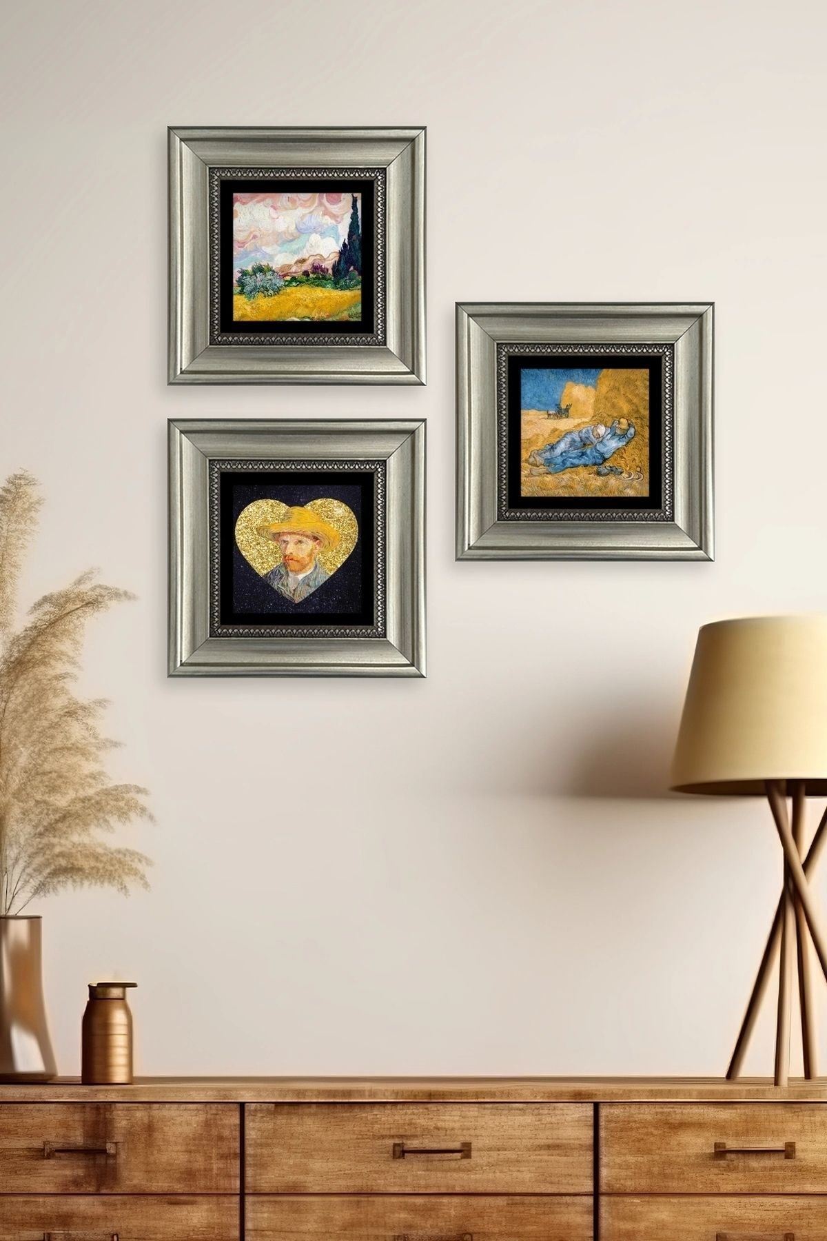 Van Gogh 3 lü Set Çerçeveli Taş Tablo 20 cm
