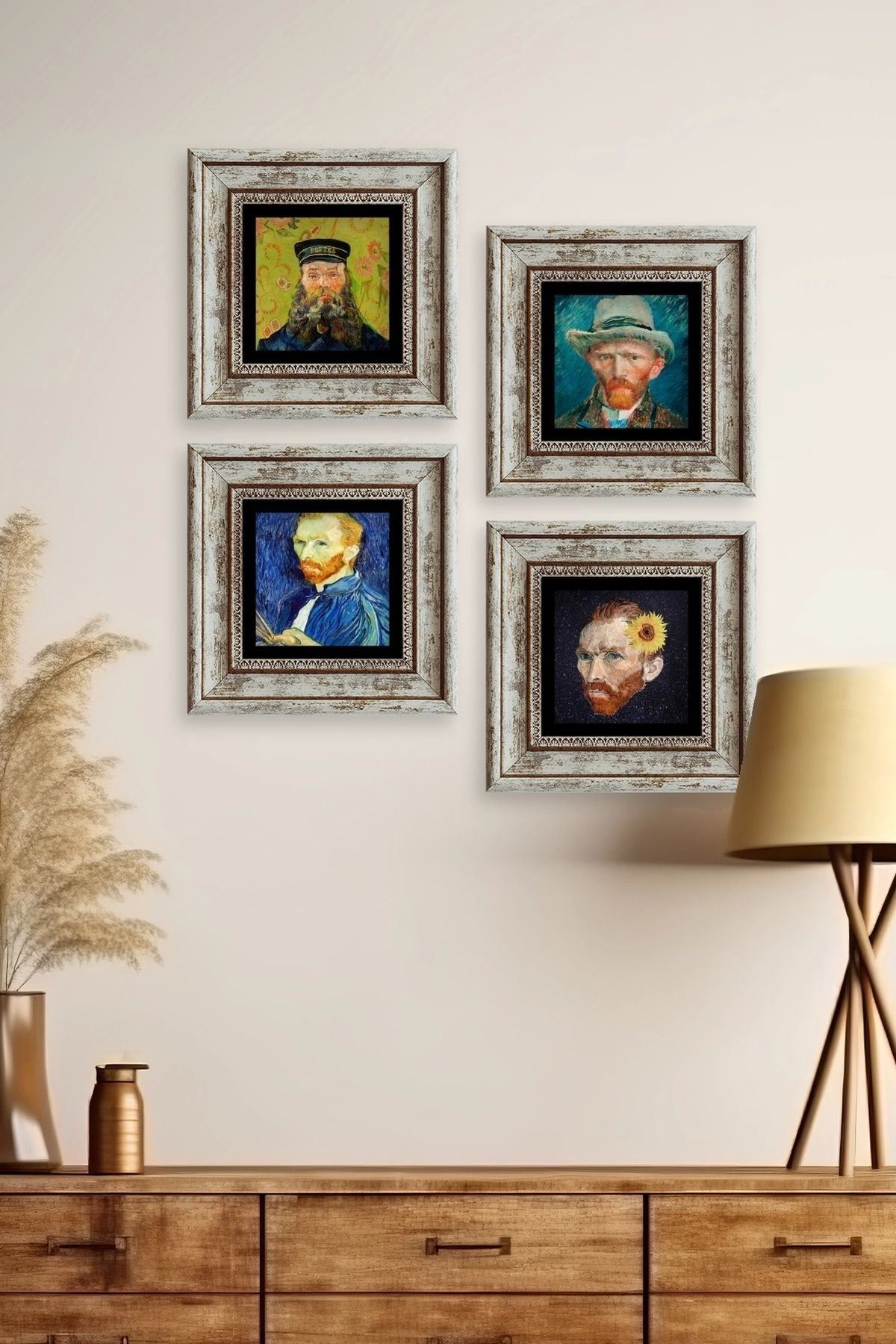 Van Gogh 4 lü Set Çerçeveli Taş Tablo 20 cm