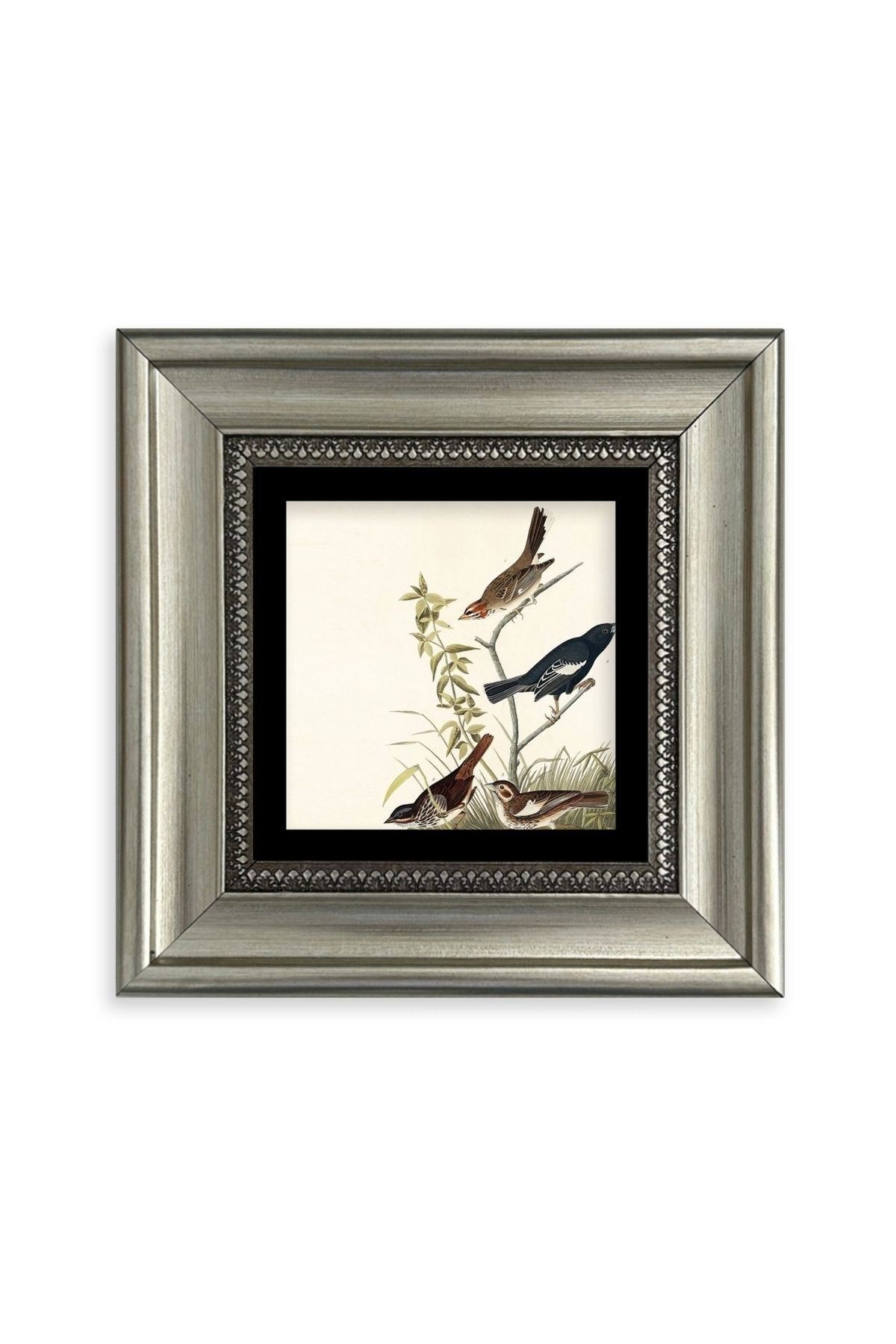 Daldaki Kuşlar Çerçeveli Taş Tablo 20 cm