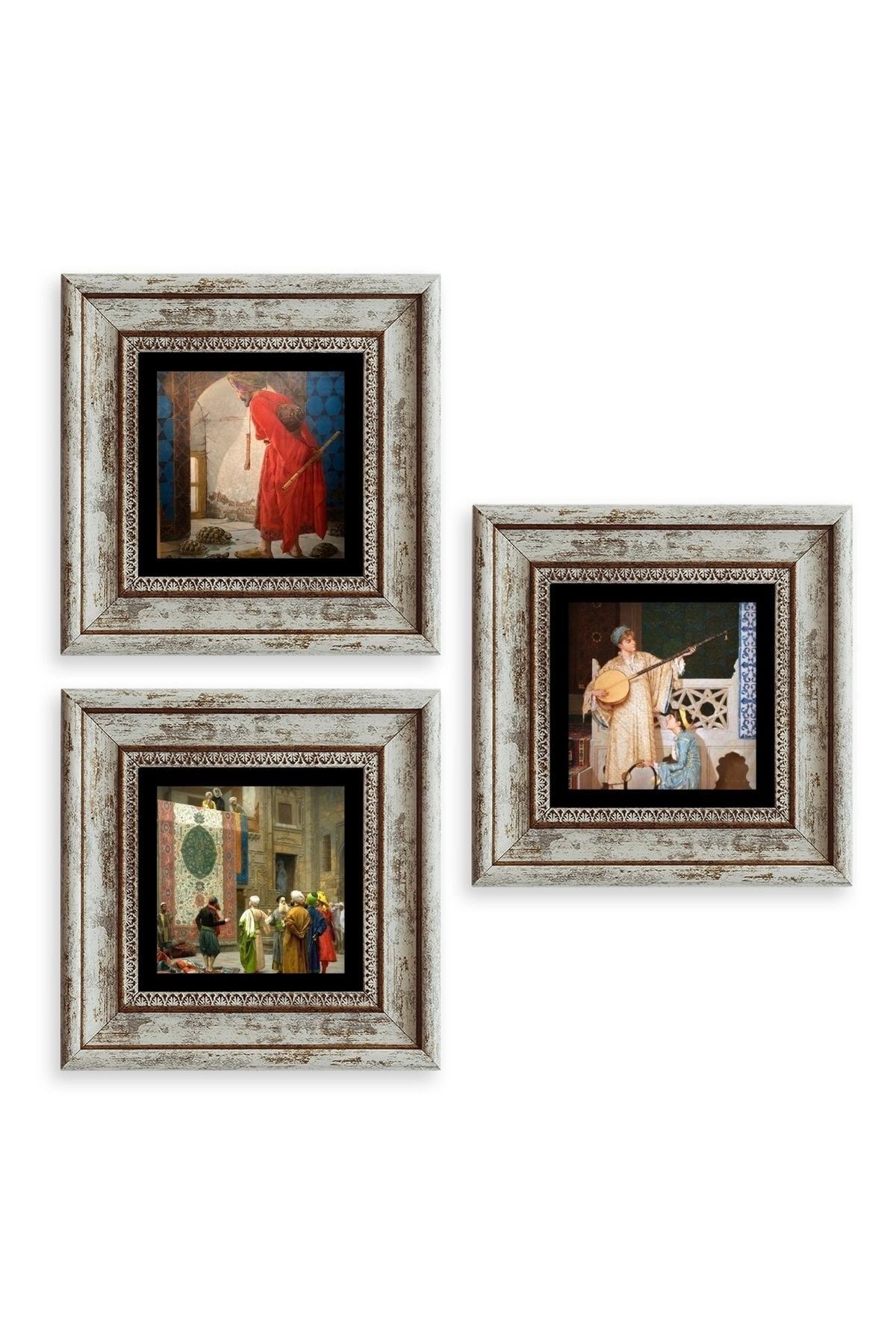 Osman Hamdi Bey 3 lü Set Çerçeveli Taş Tablo 20 cm
