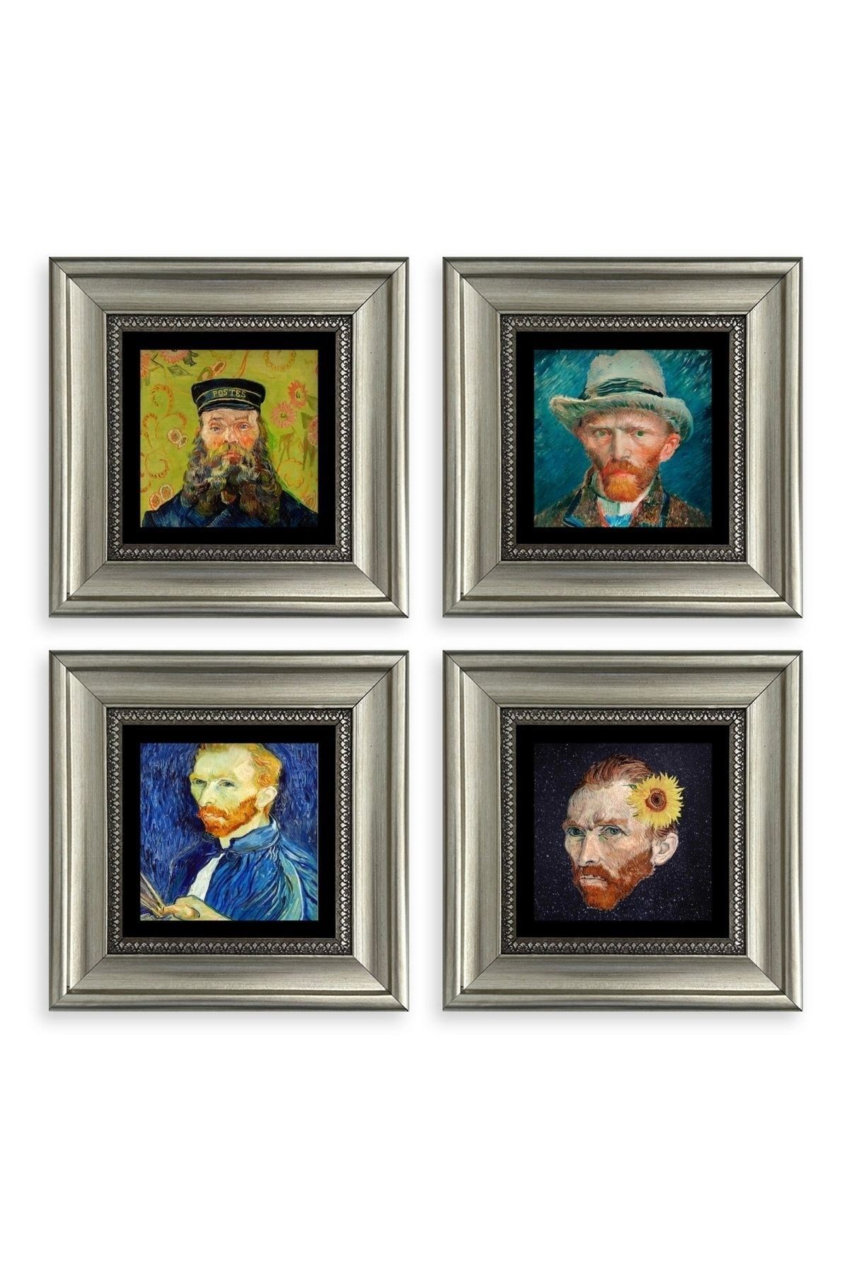 Van Gogh 4 lü Set Çerçeveli Taş Tablo 20 cm