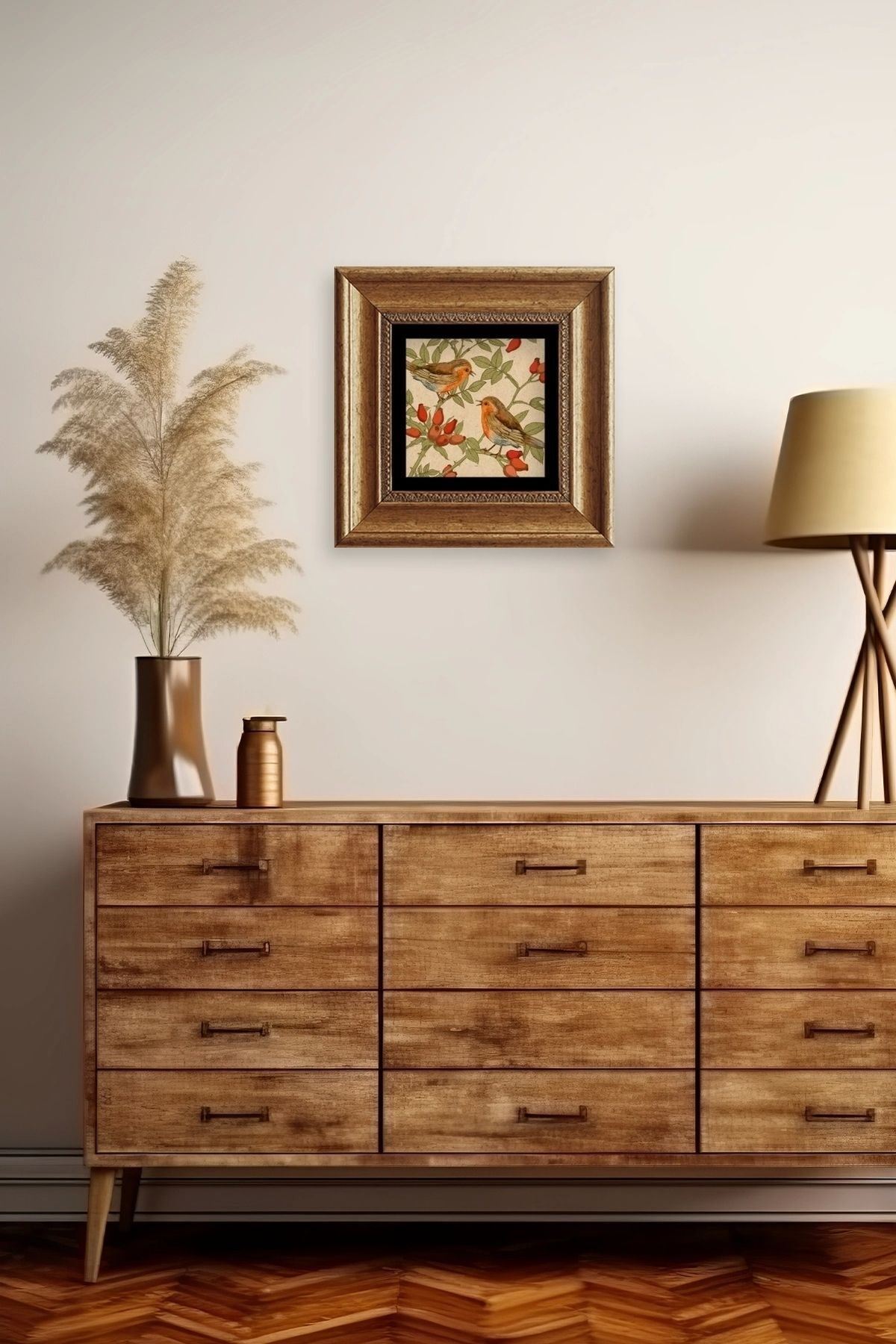 Kuşlar Çerçeveli Taş Tablo 20 cm