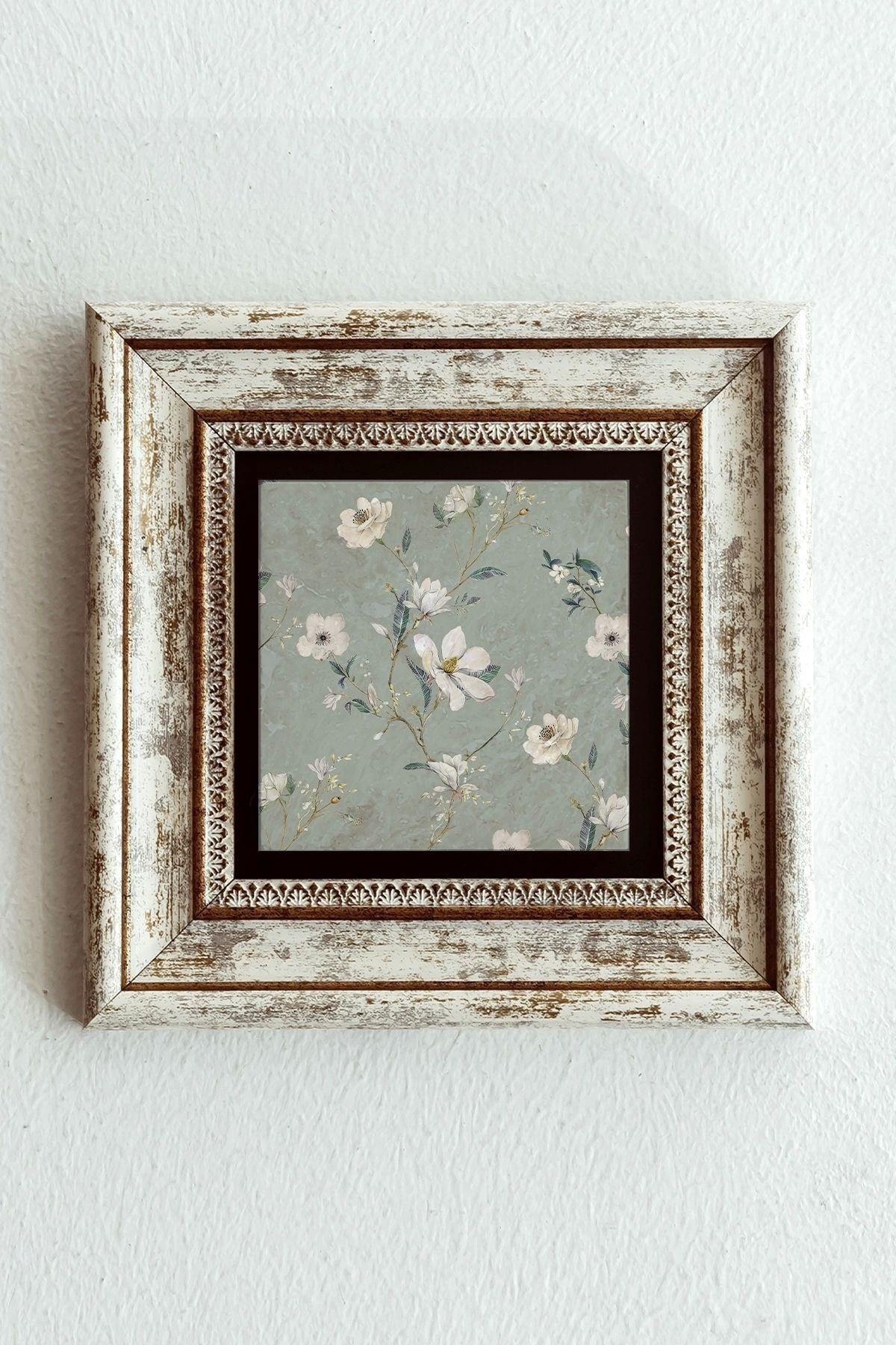 Çiçek Desenli Çerçeveli Taş Tablo , Çerçeveli Taş Duvar Dekoru-enkcrcvtbl-00183 20 cm