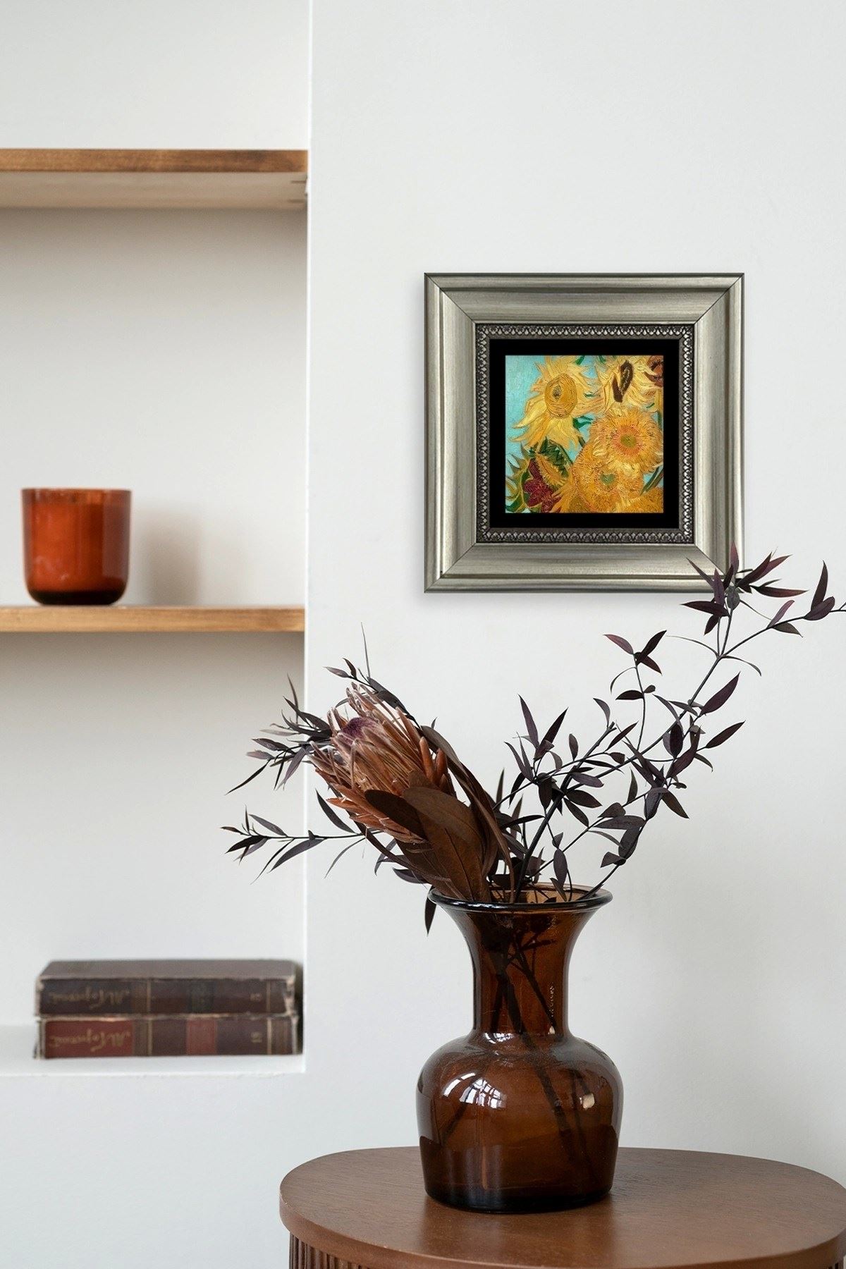 Ayçiçeği Çerçeveli Taş Tablo 20 cm