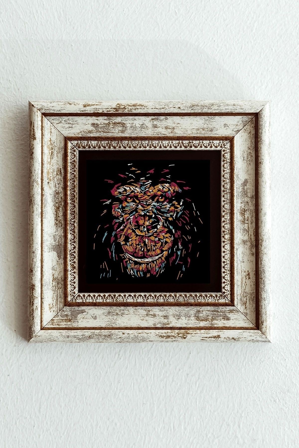 Soyut Çalışma Renkli Goril Çerçeveli Taş Tablo , Çerçeveli Taş Duvar Dekoru-enkcrcvtbl-00099 20 cm