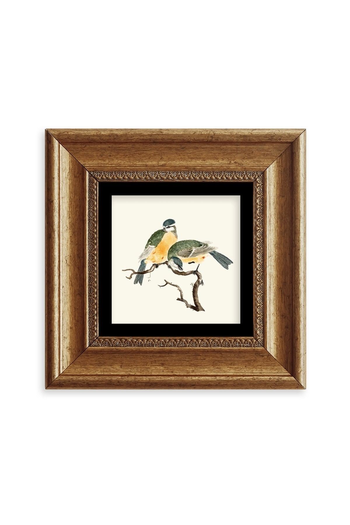 Dalda İki Kuş Çerçeveli Taş Tablo 20 cm