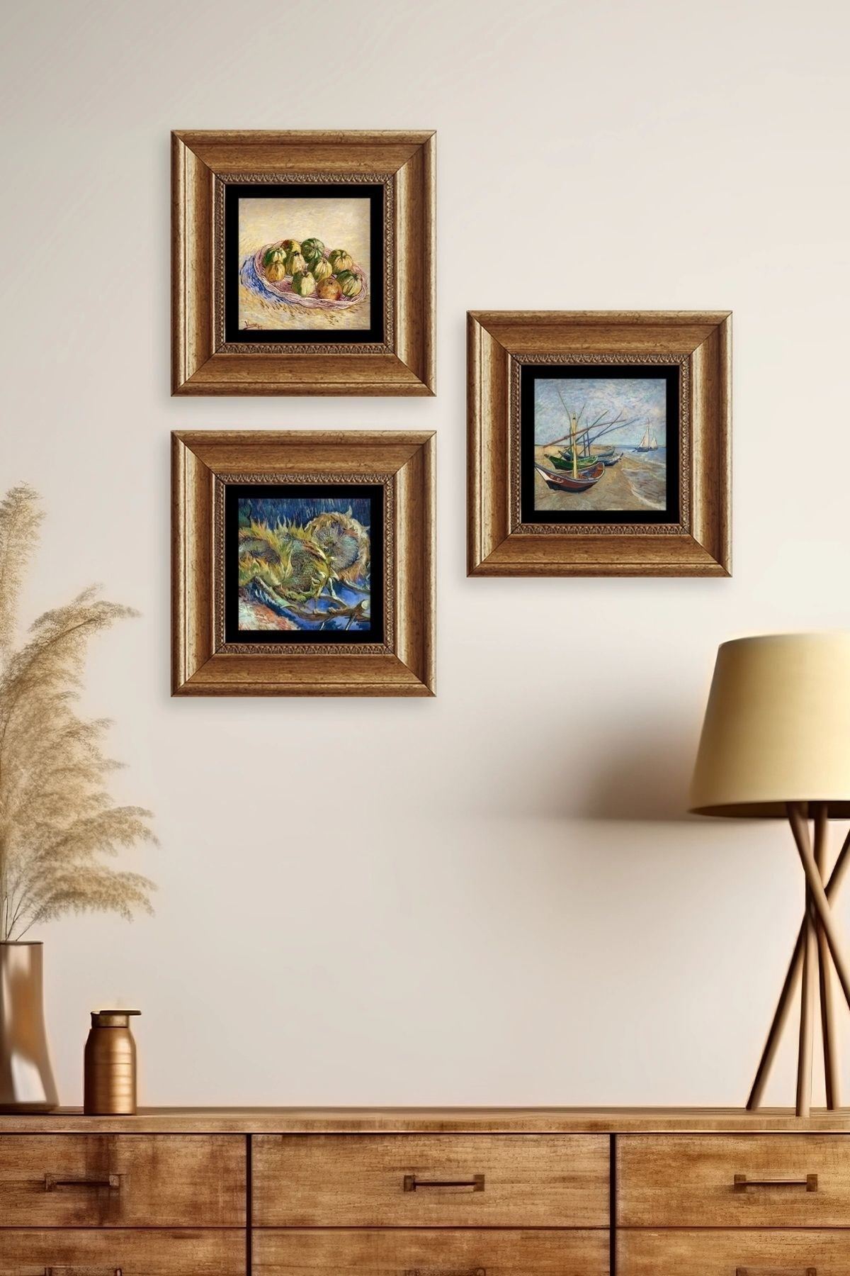 Van Gogh 3 lü Set Çerçeveli Taş Tablo 20 cm