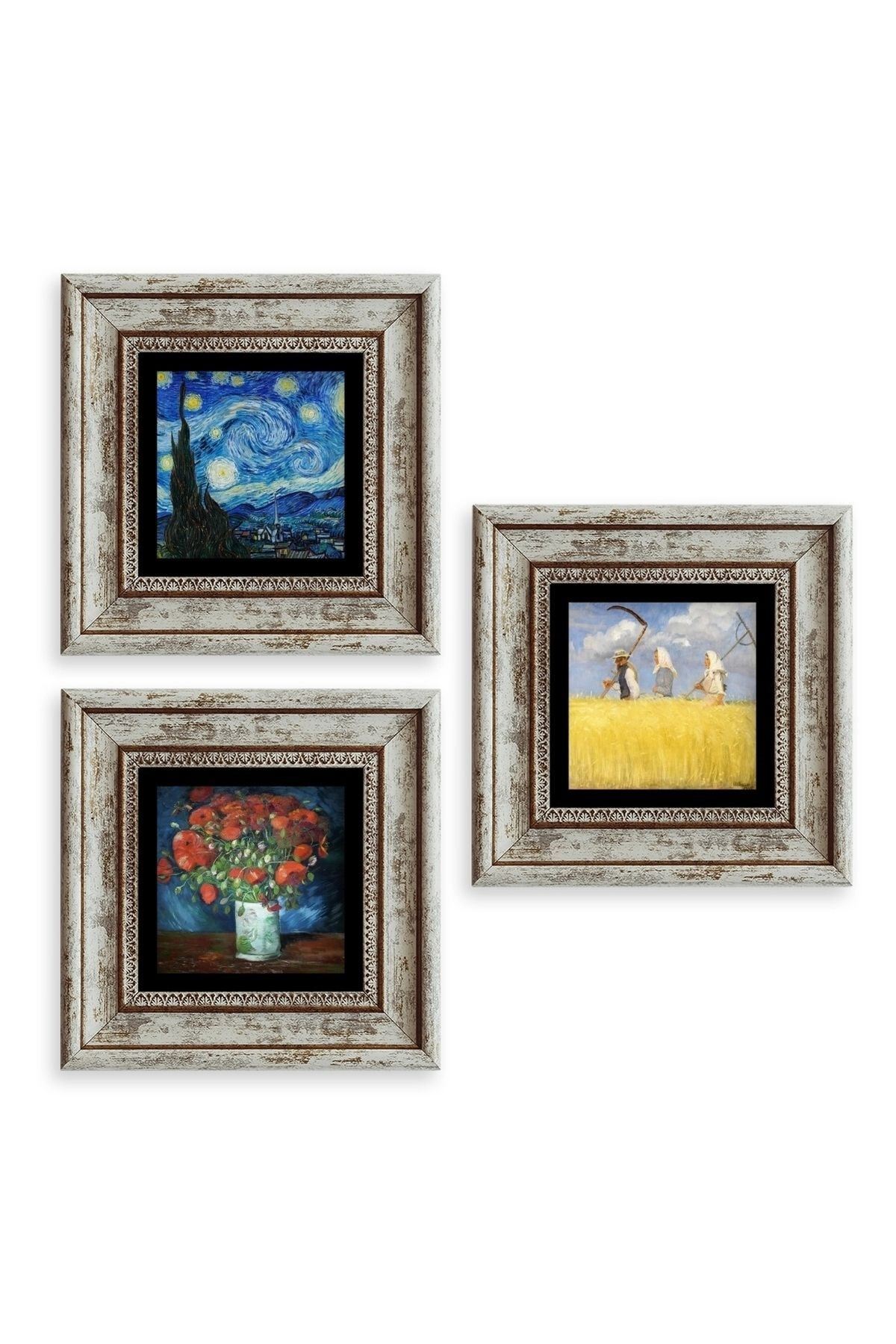 Van Gogh 3 lü Set Çerçeveli Taş Tablo 20 cm