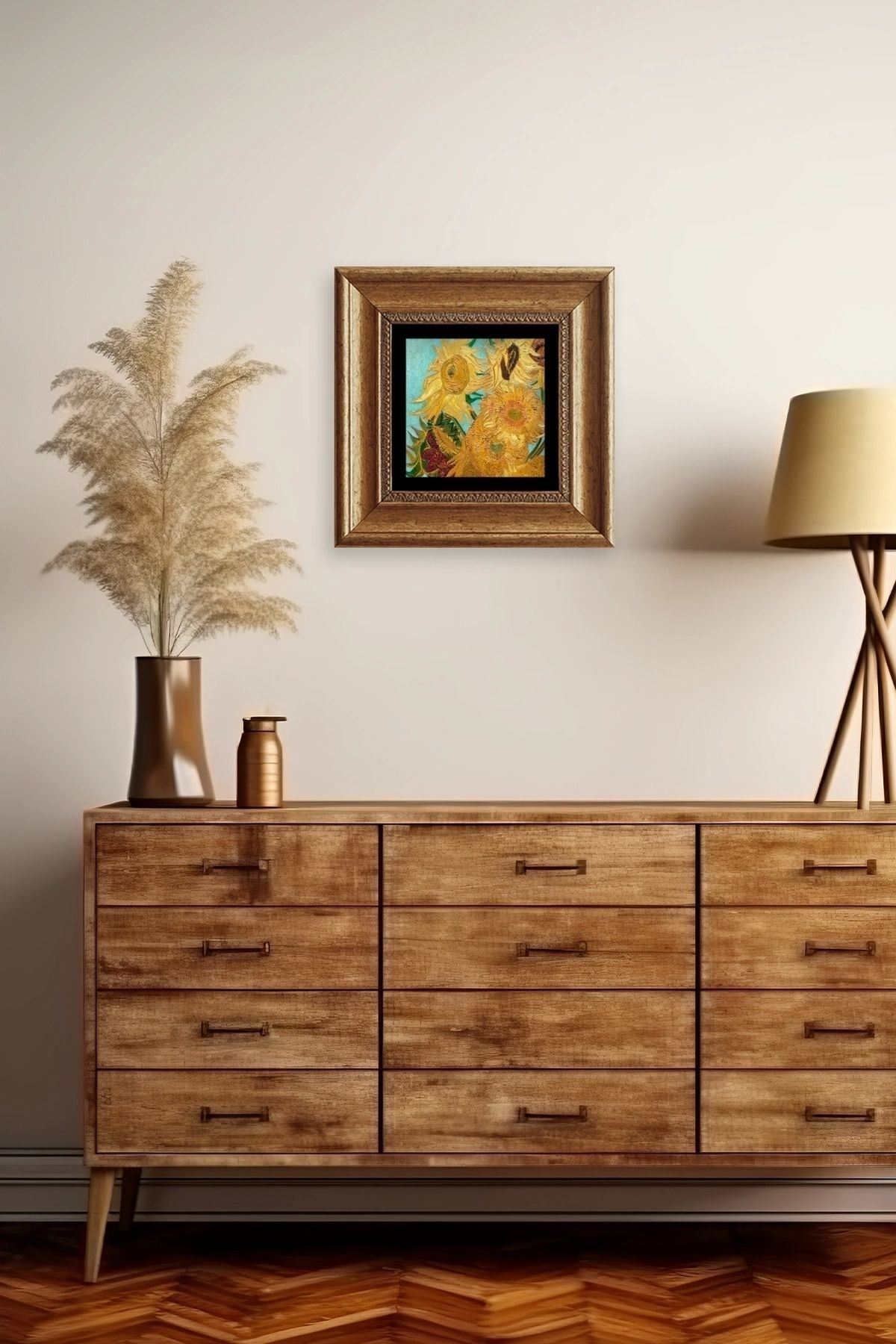 Ayçiçeği Çerçeveli Taş Tablo 20 cm