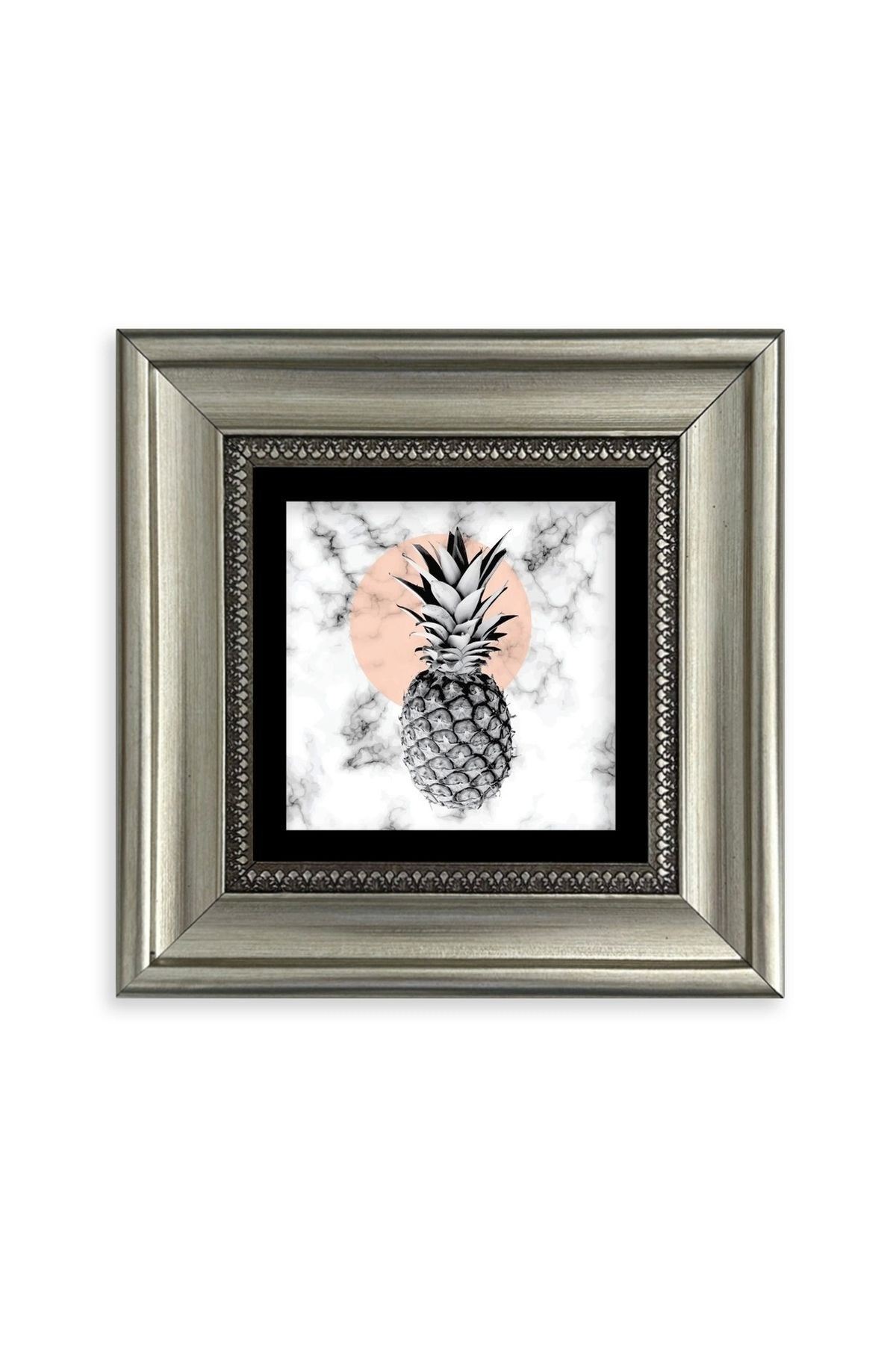 Ananas Çerçeveli Taş Tablo 20 cm