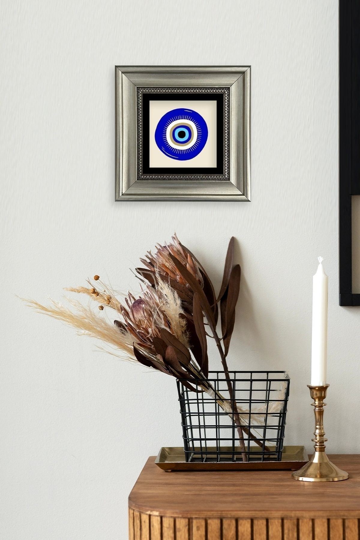 Nazar Boncuğu Çerçeveli Taş Tablo 20 cm