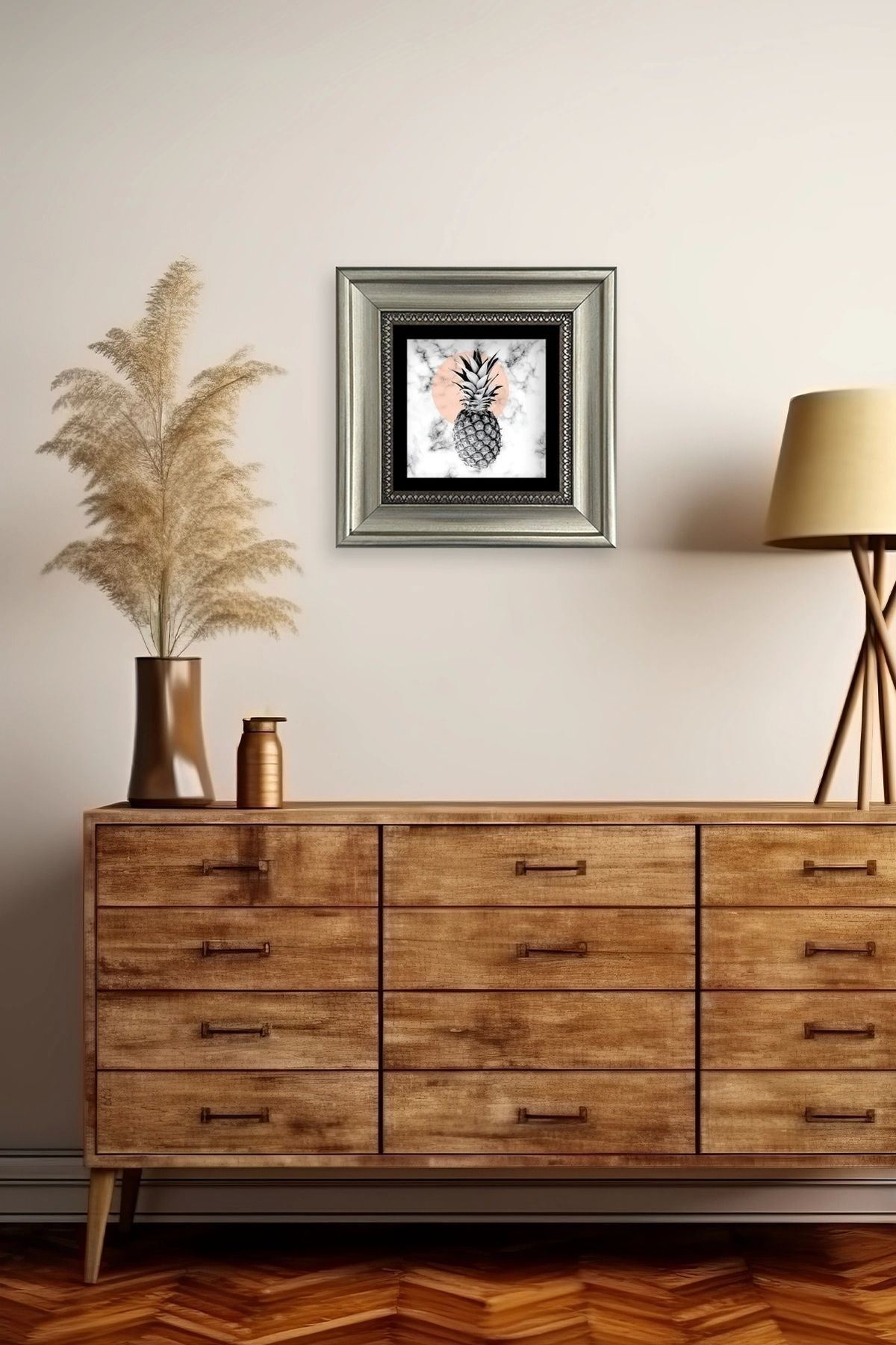 Ananas Çerçeveli Taş Tablo 20 cm