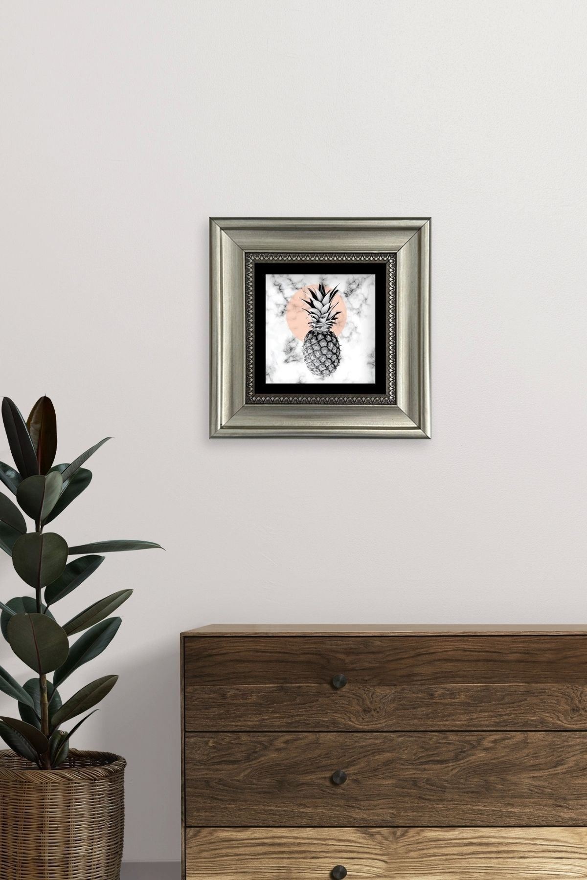 Ananas Çerçeveli Taş Tablo 20 cm